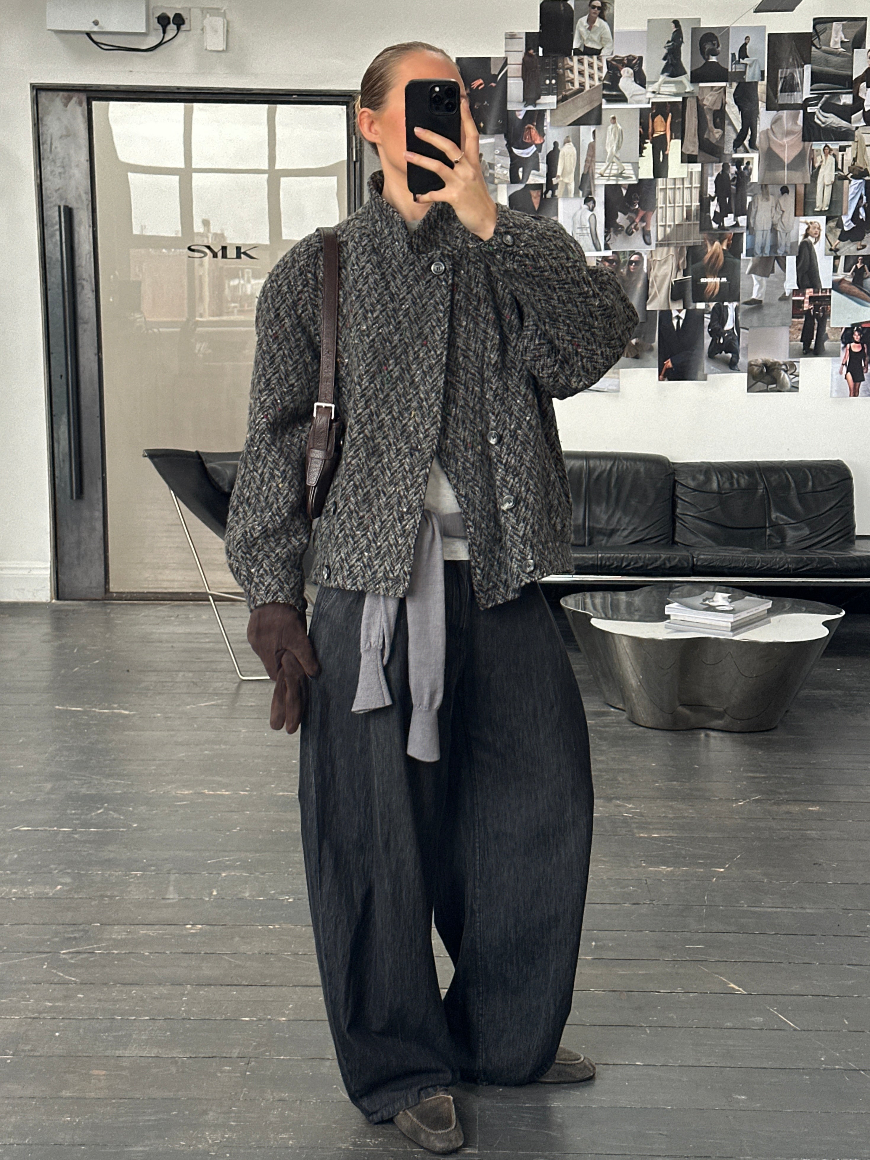 Vintage 1990s wool high neck bomber jacket, size M, featuring a classic retro design and cozy textured fabric.