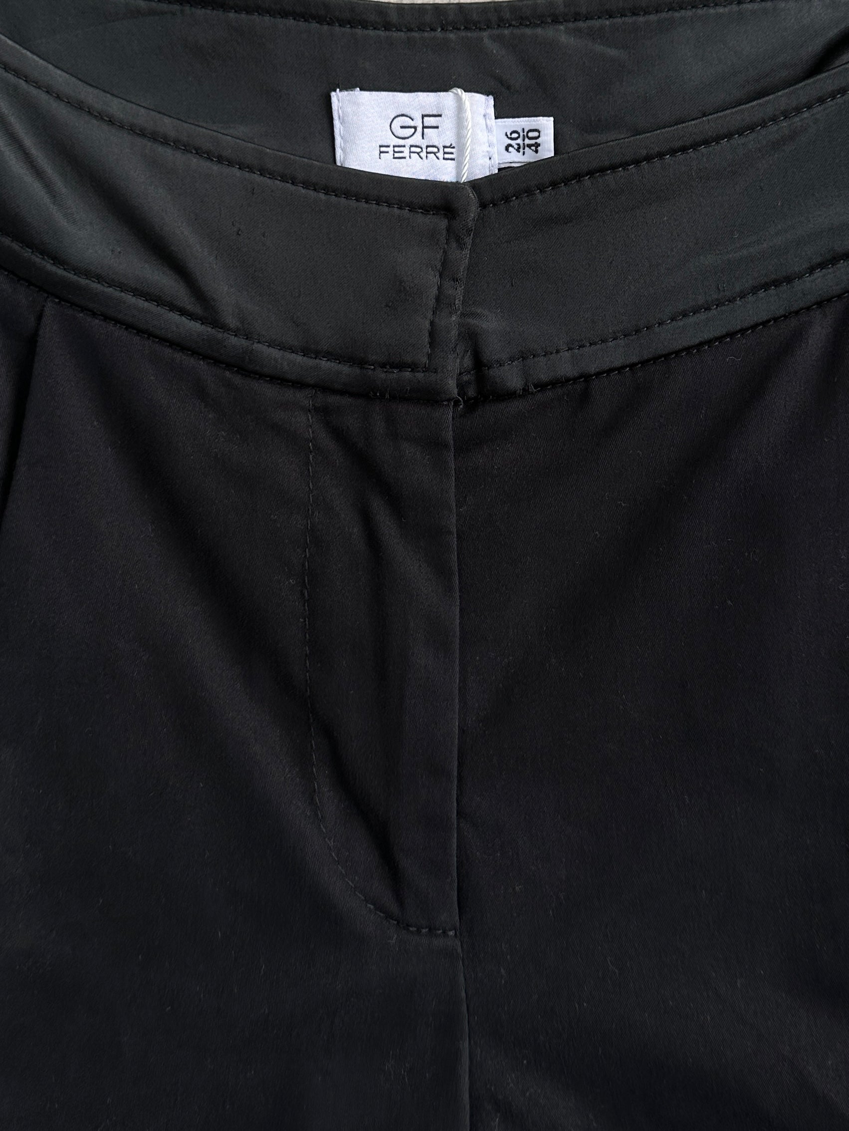 Gianfranco Ferre wide-leg low waist tuxedo trousers in black, front view showing tailored fit and sleek design.