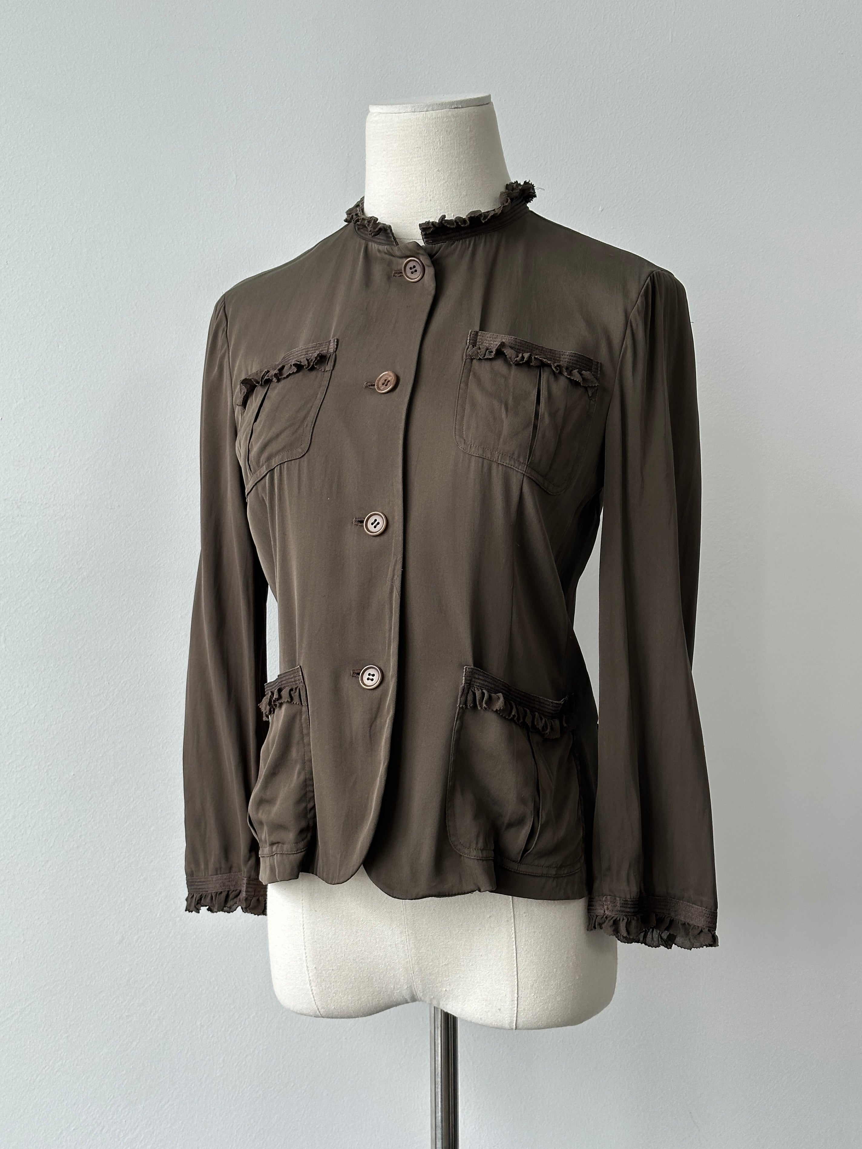 DKNY 1990s Pure Silk Ruffle Shirt - S