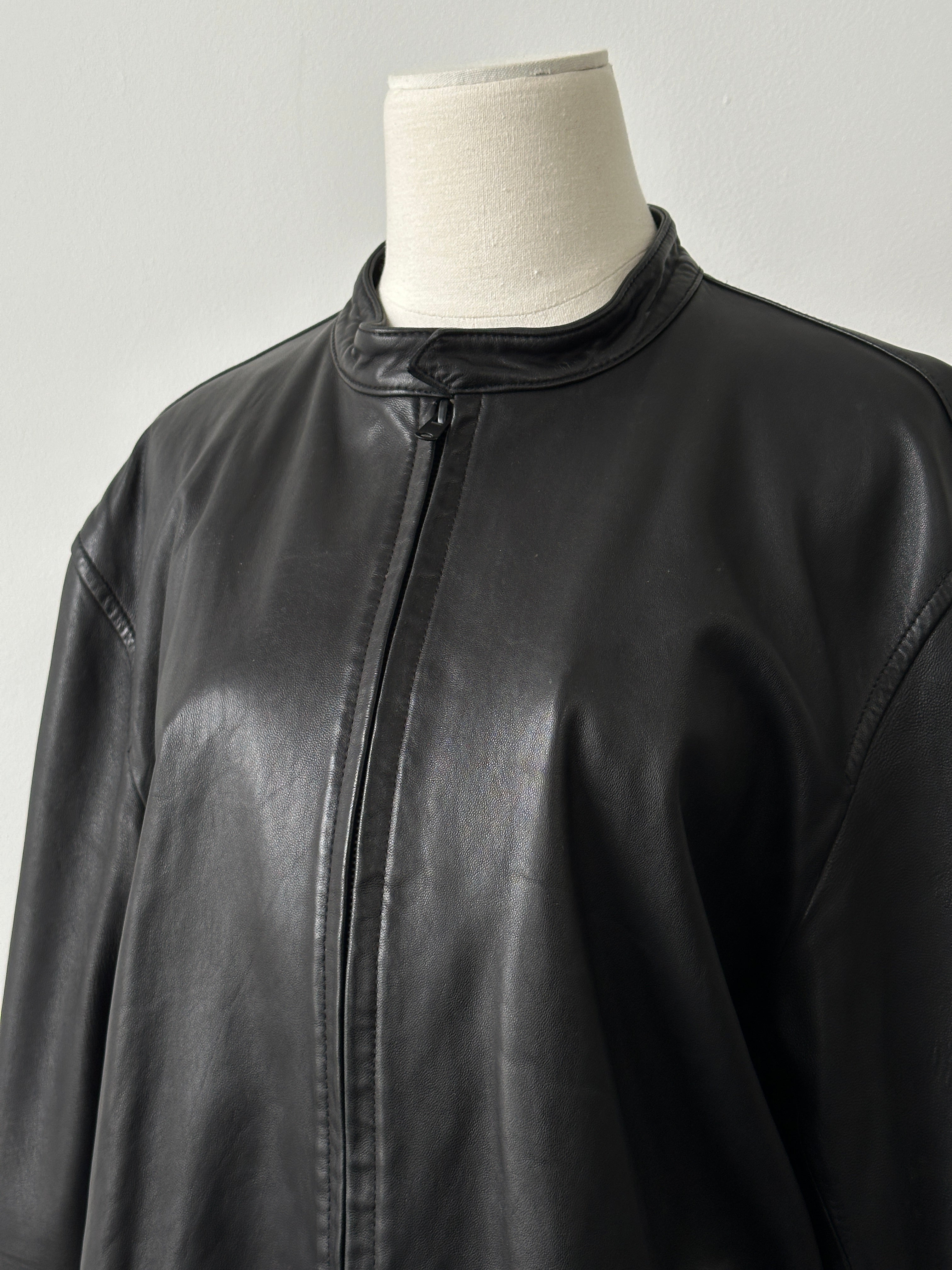DKNY 1990s Minimal Smooth Leather Jacket - XL | SYLK