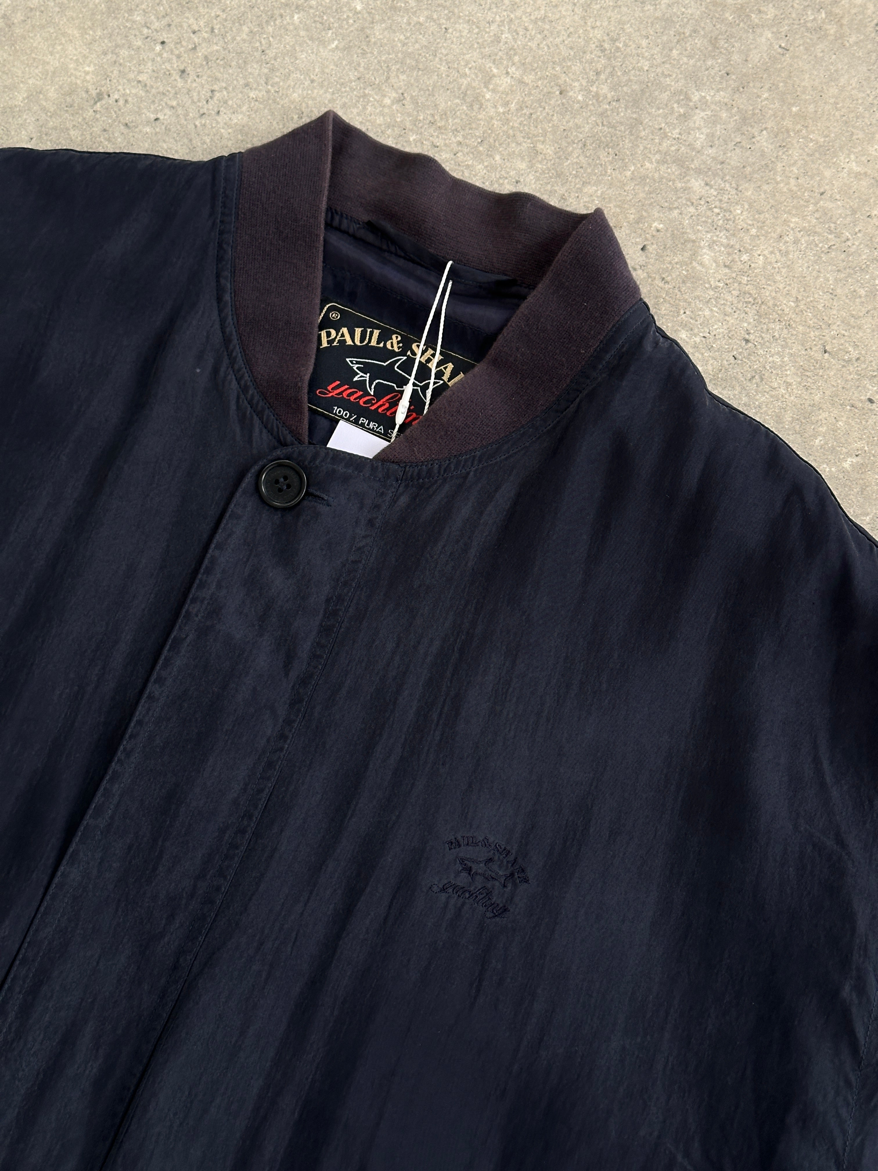 Paul & Shark XXL pure silk bomber jacket, stylish men's outerwear with a smooth silk finish and modern design.