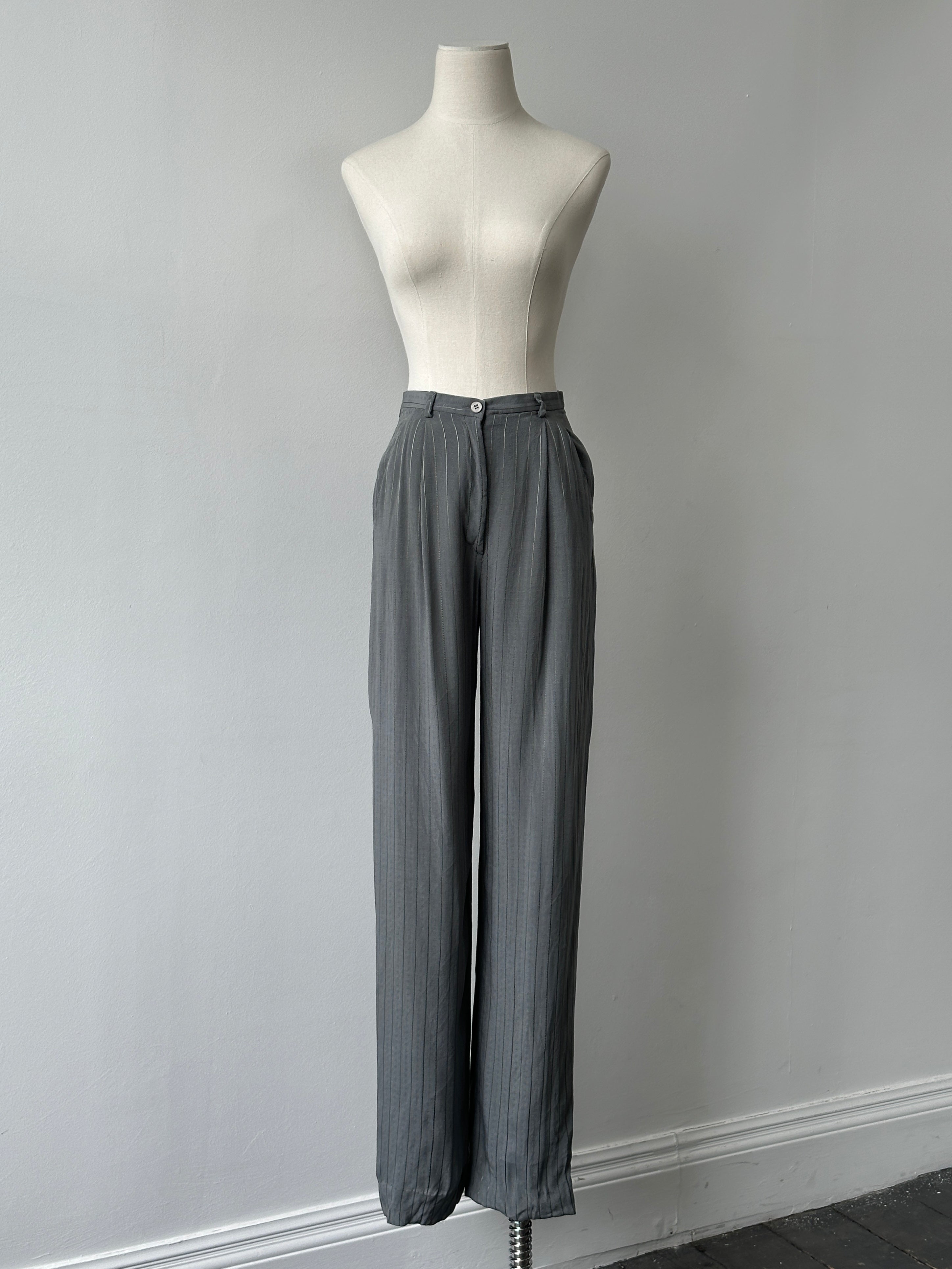 Girogio Armani 1990s Striped Straight Leg Tailored Trousers - W25