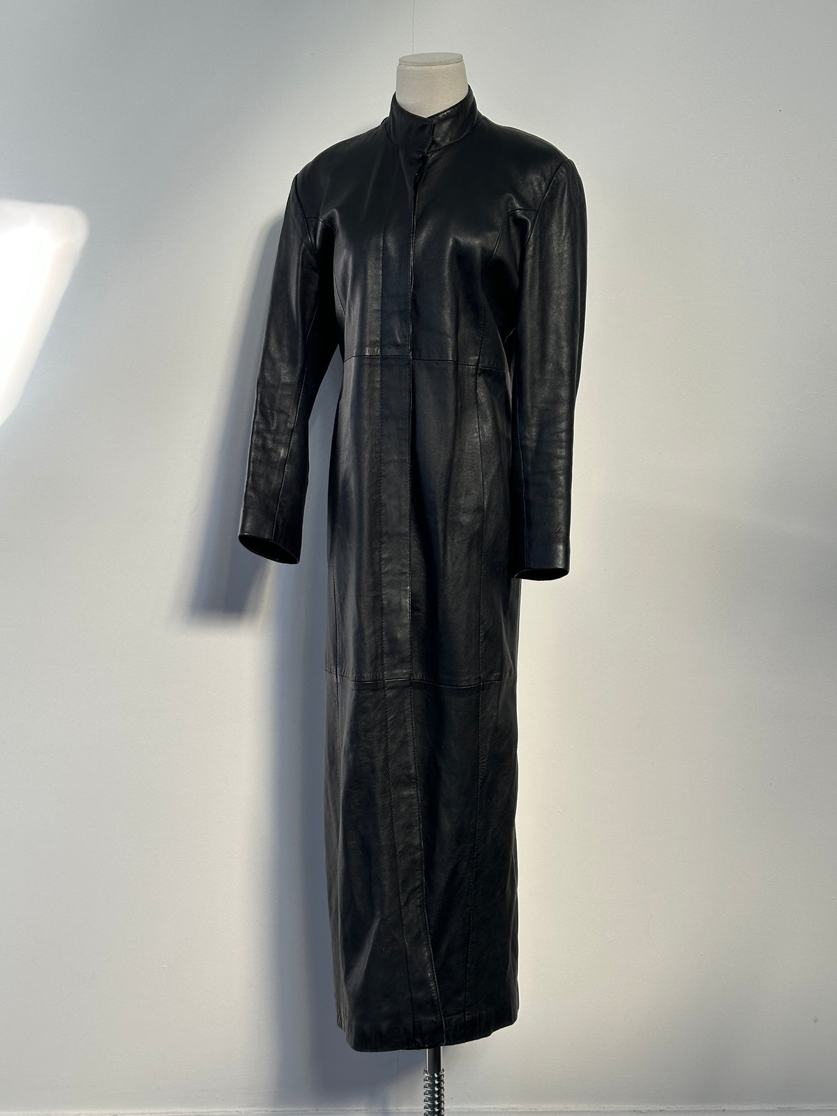 Vintage 1990s Floor Length Leather Trench Coat - S