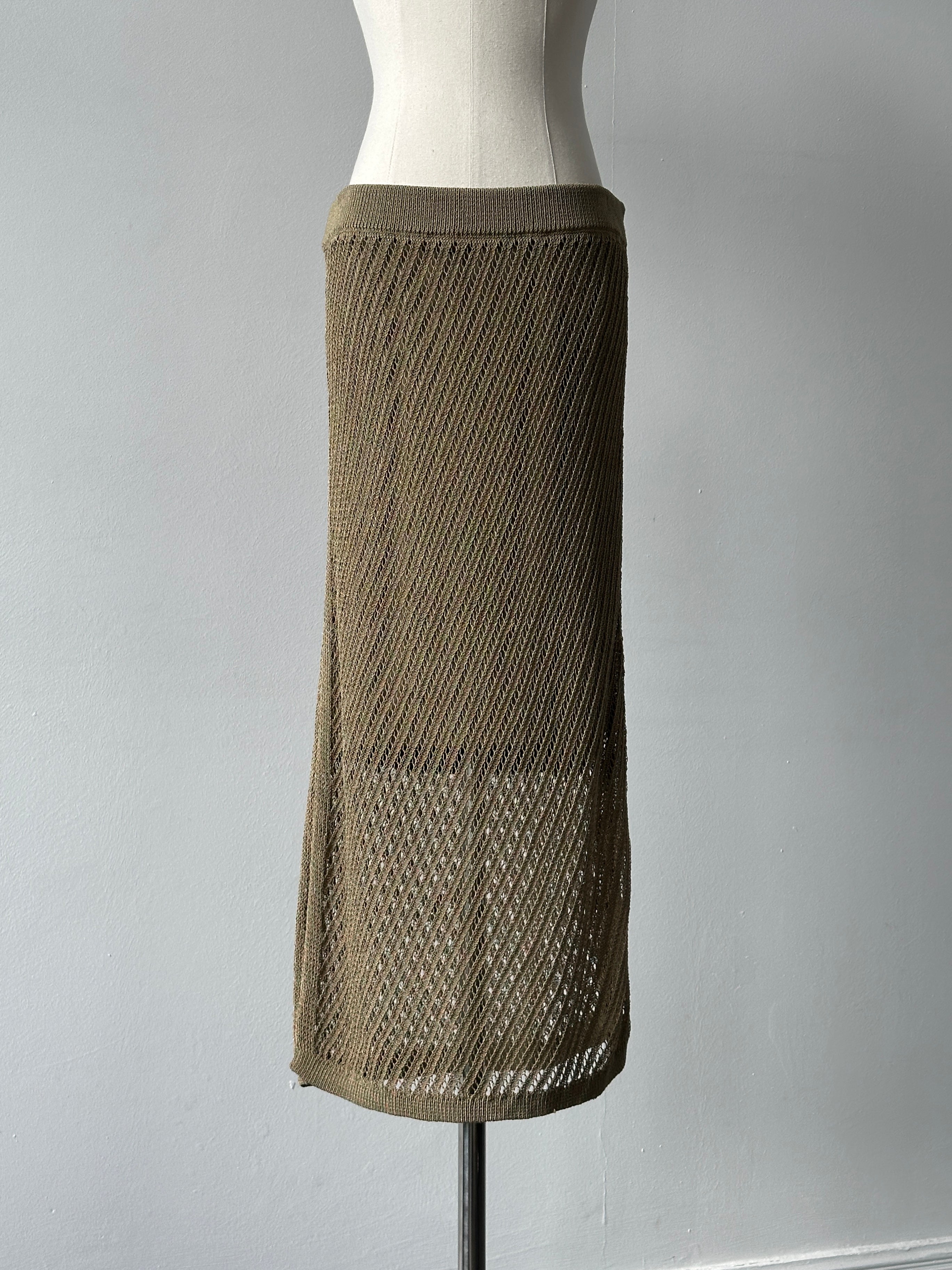 DKNY 2000s Cotton Open Knit Midi Skirt - W30