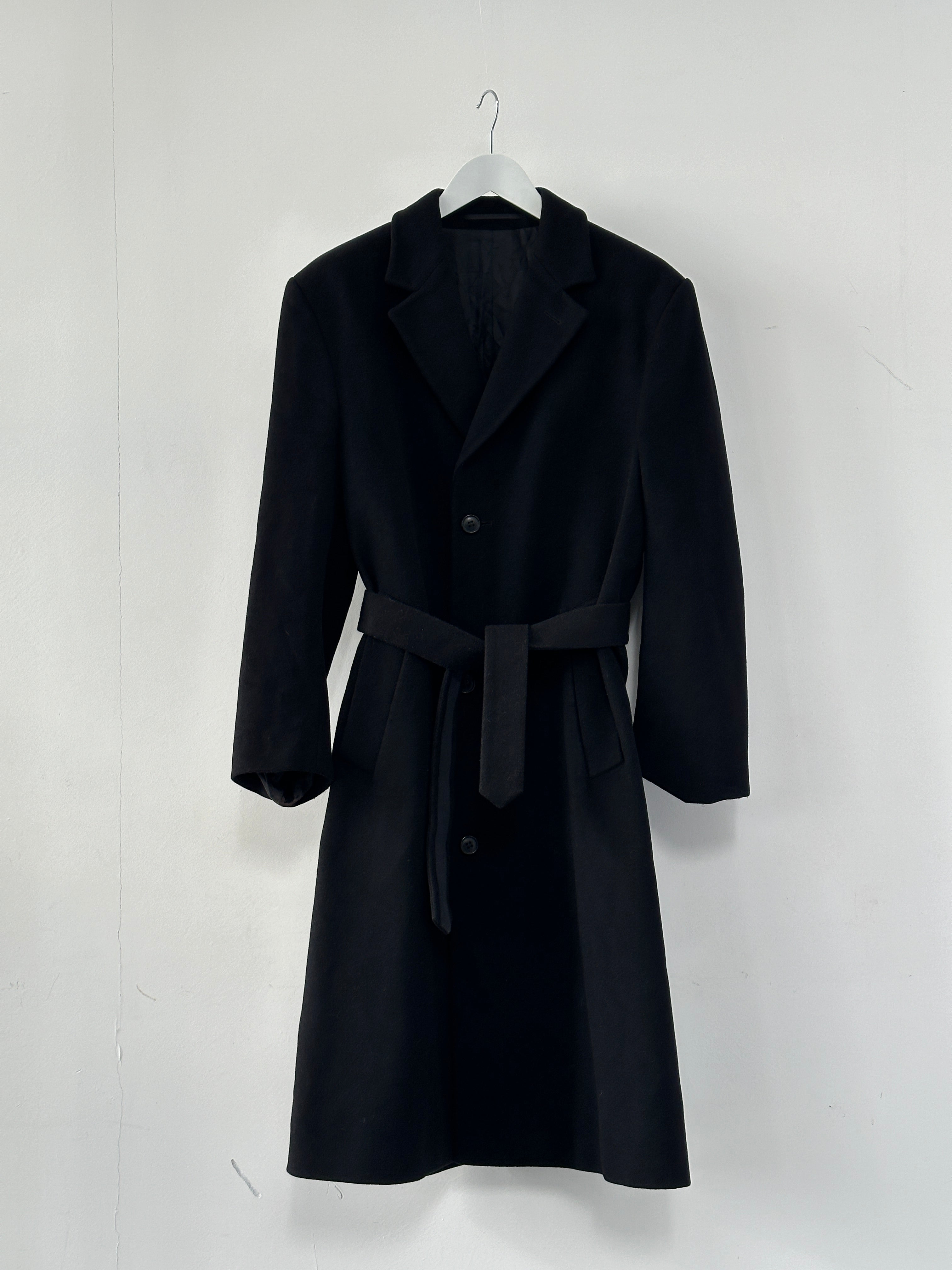 Pierre Cardin wool cashmere single-breasted coat in XL, shown on a hanger with a classic tailored design and neutral color.