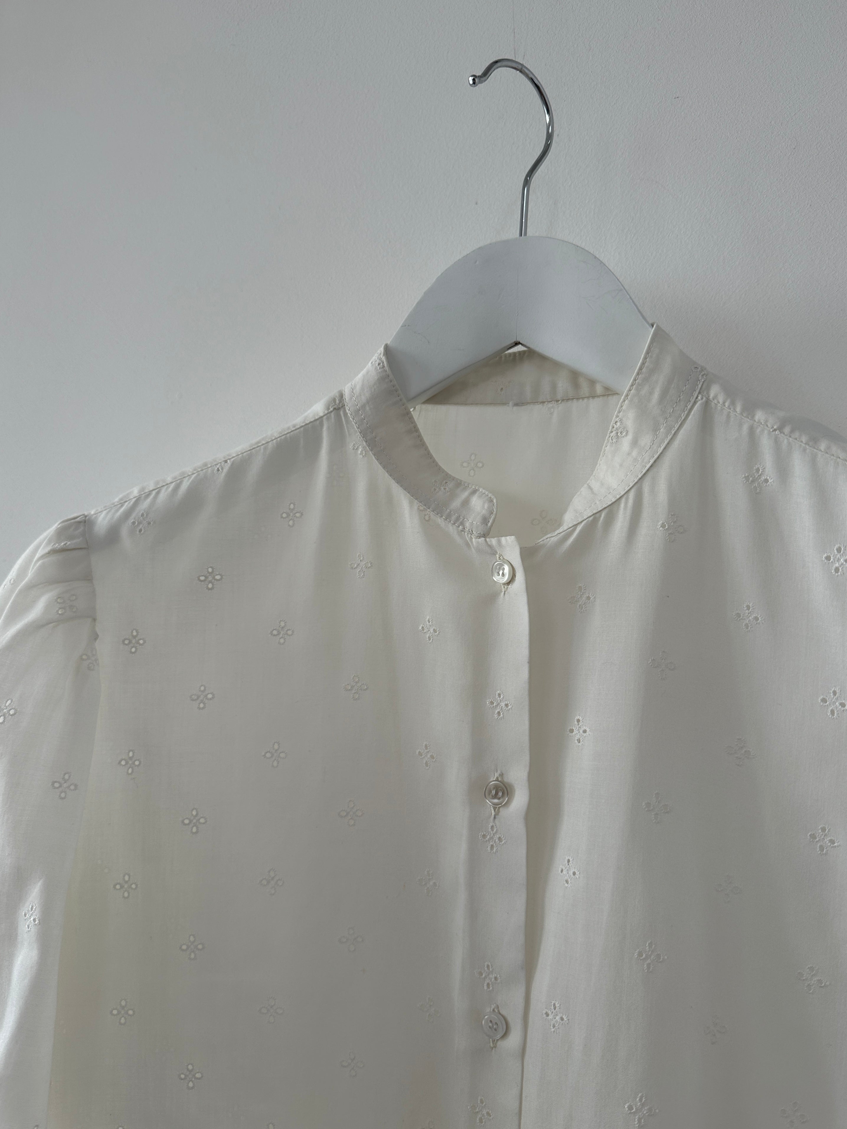 Vintage Pointelle Sheer Short Sleeve Shirt in M/L, lightweight and breathable with a delicate, textured knit design.