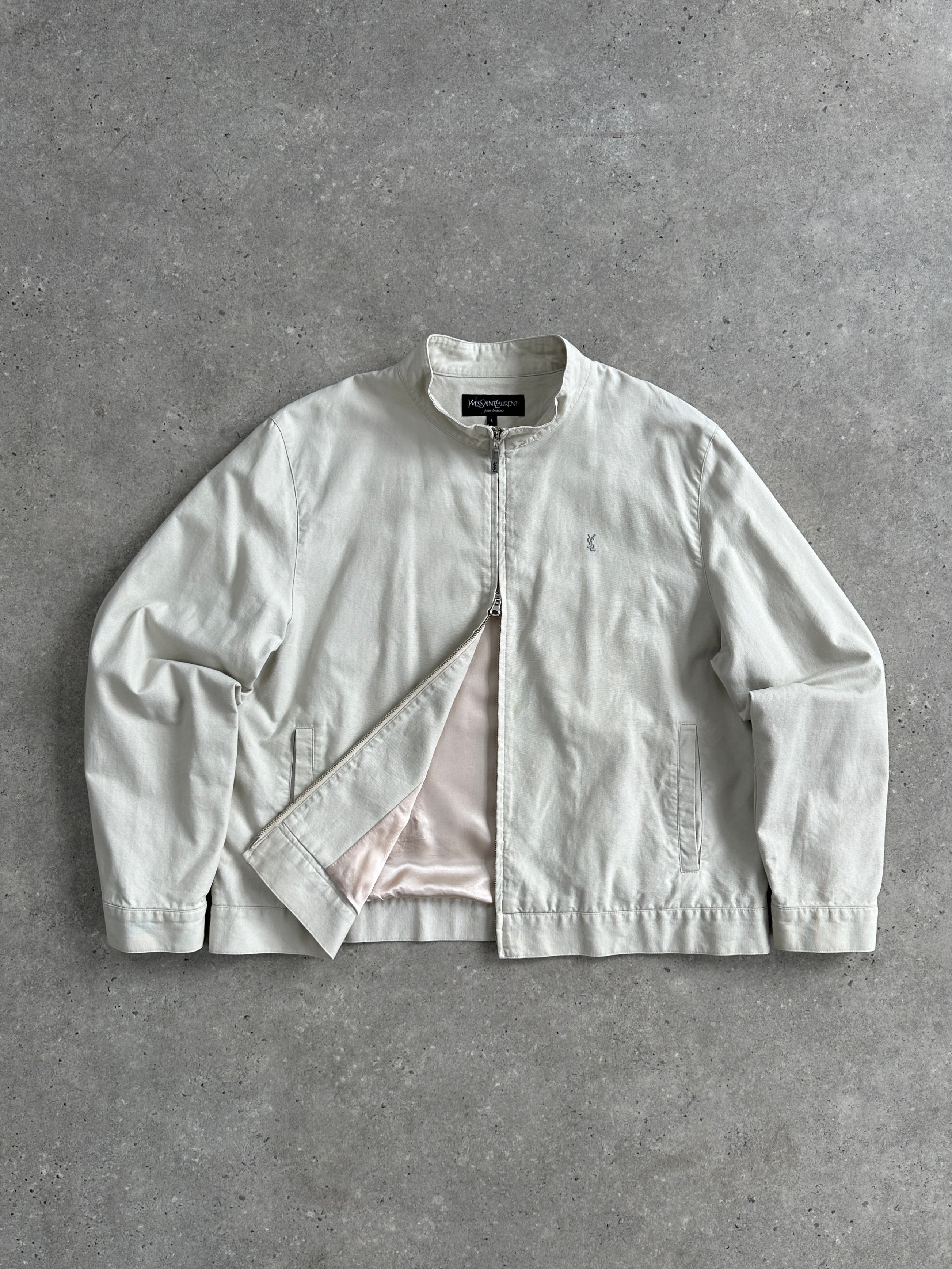 Yves Saint Laurent Pour Homme cotton bomber jacket with double zip and logo details in size XL, black color.