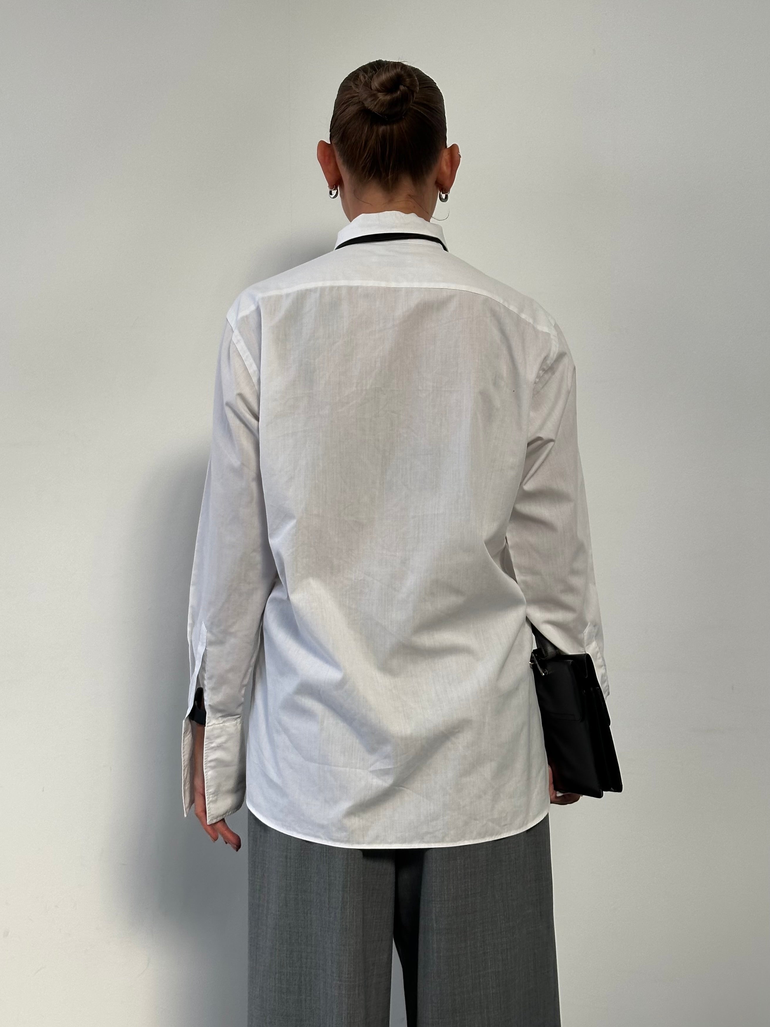 Christian Dior cotton dress shirt in size L, featuring a classic white design with a pointed collar and button-down front.