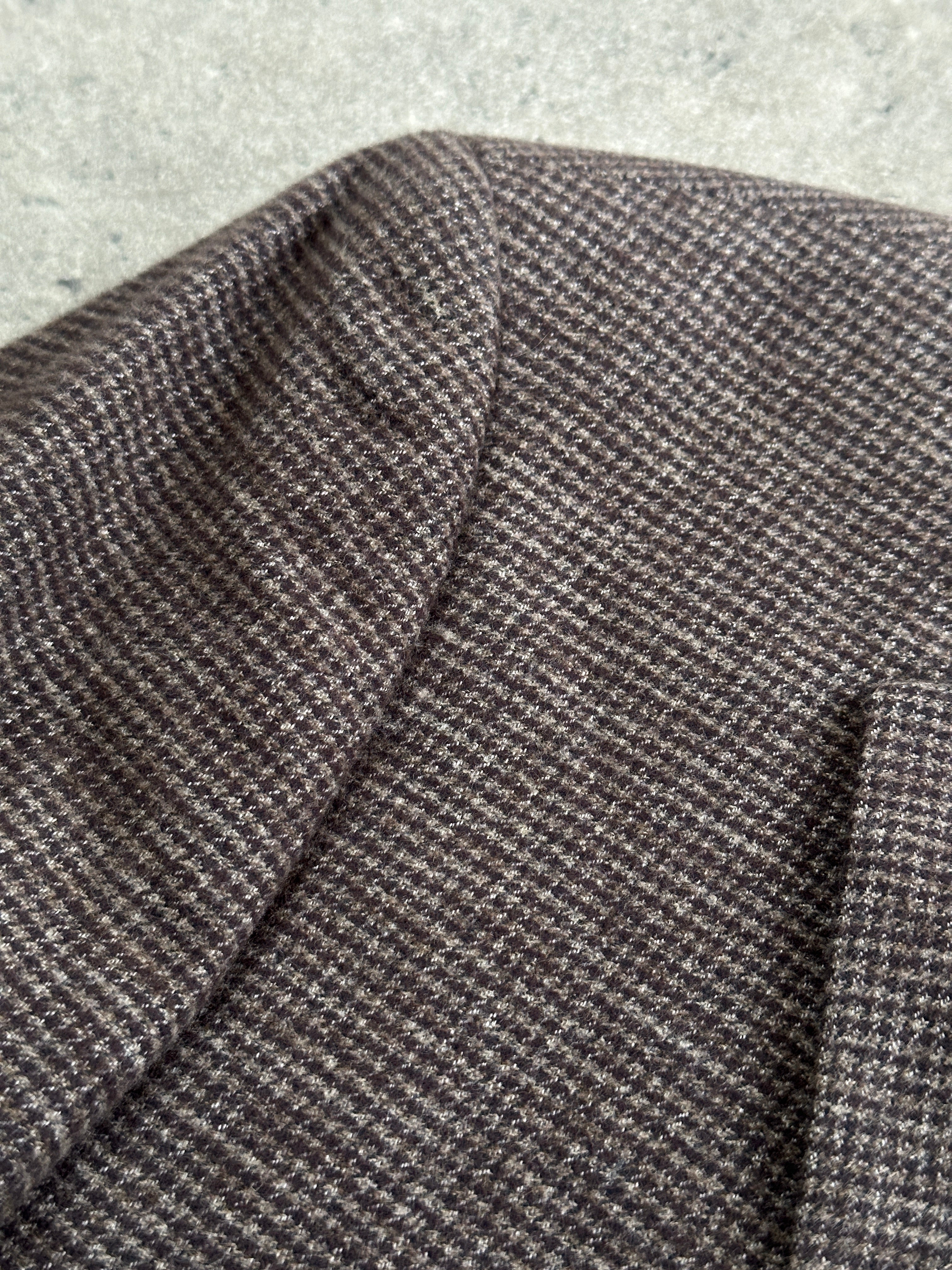 Vintage pure cotton mini check blazer in beige, single-breasted with notch lapels, size 38R/M, displayed on a hanger.