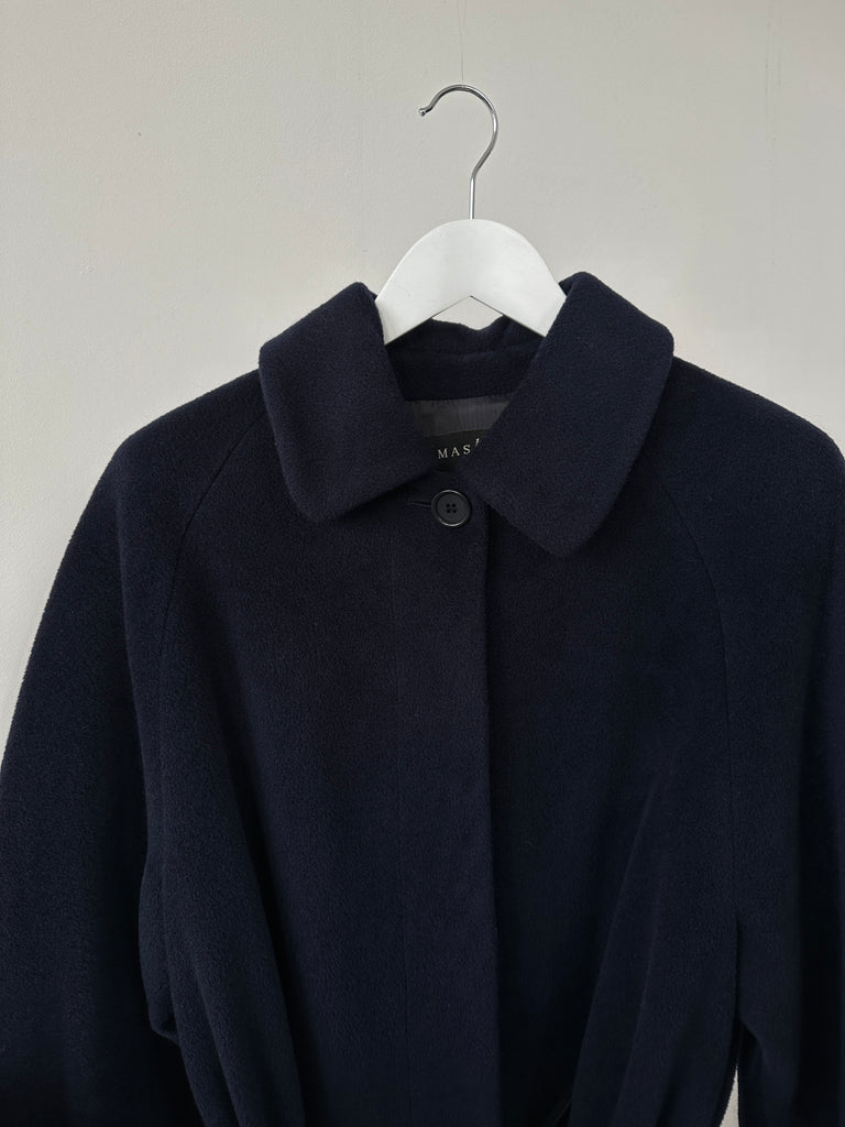 Vintage Wool Concealed Placket Single Breasted Belted Coat - L - SYLK