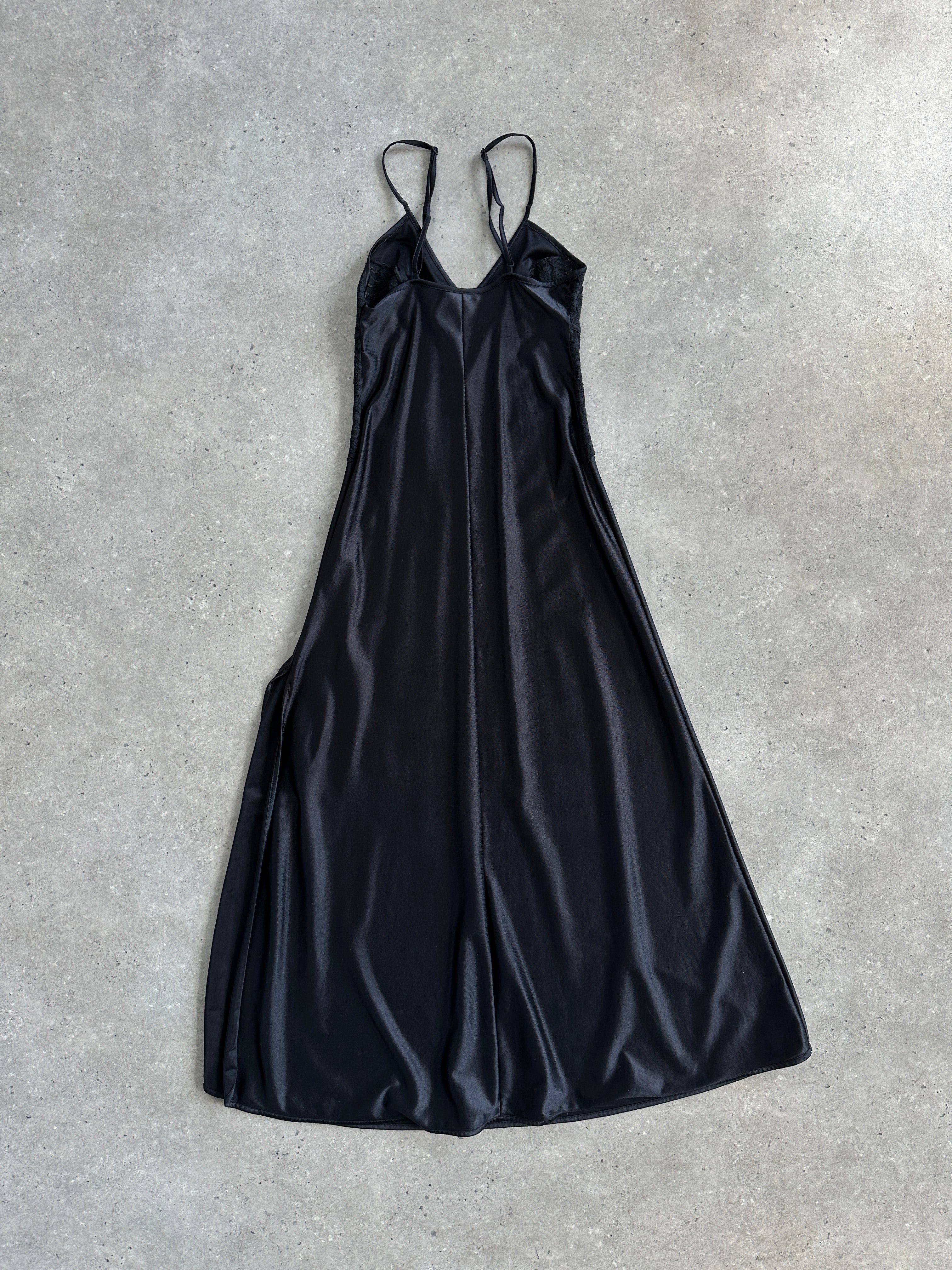 Vintage lace maxi slip dress in size XS, featuring delicate lace details and a flowing silhouette, perfect for elegant occasions.
