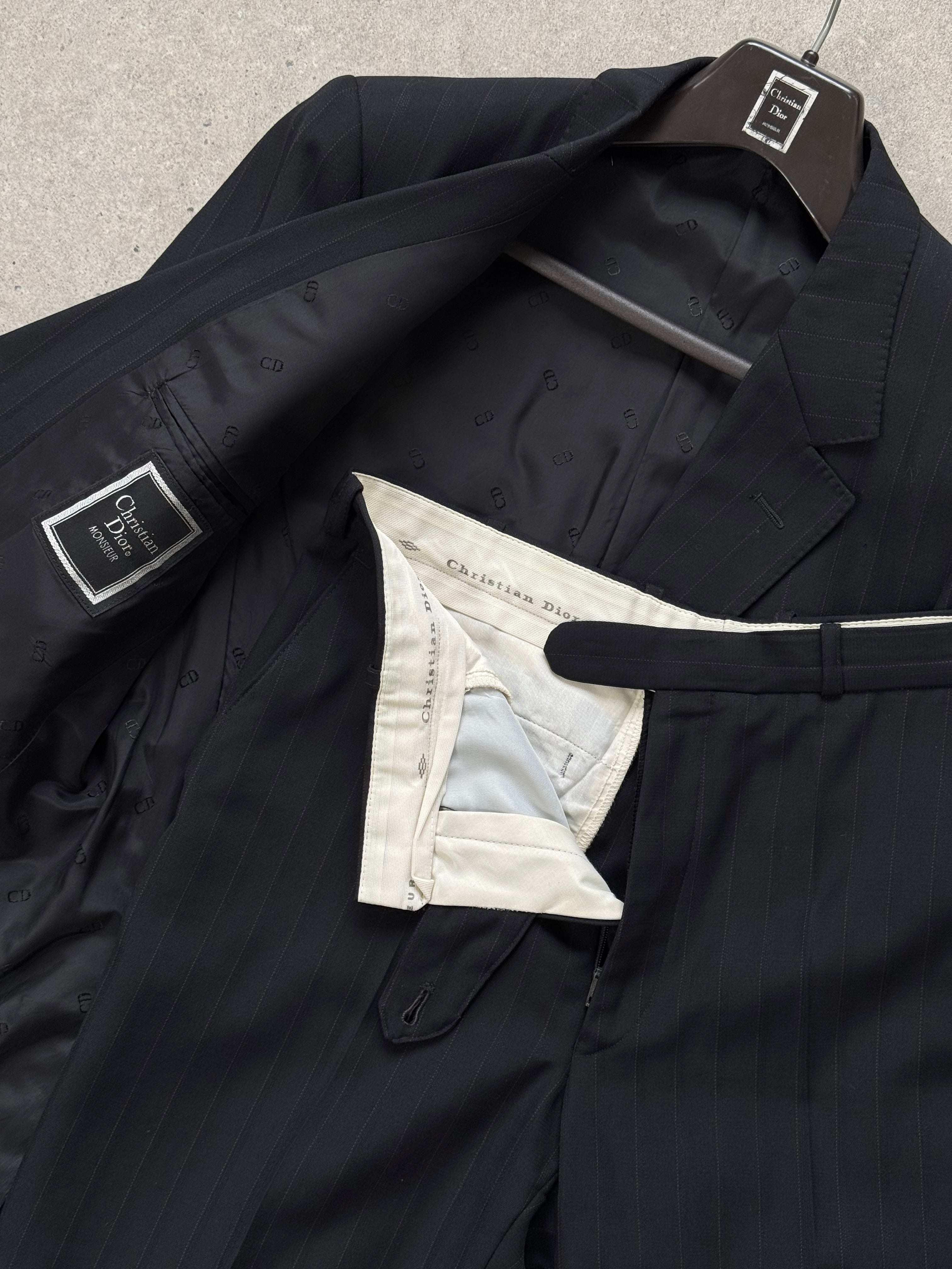 Christian Dior 1990s pure wool striped single-breasted suit, size 38R/W30, featuring classic design and tailored fit.