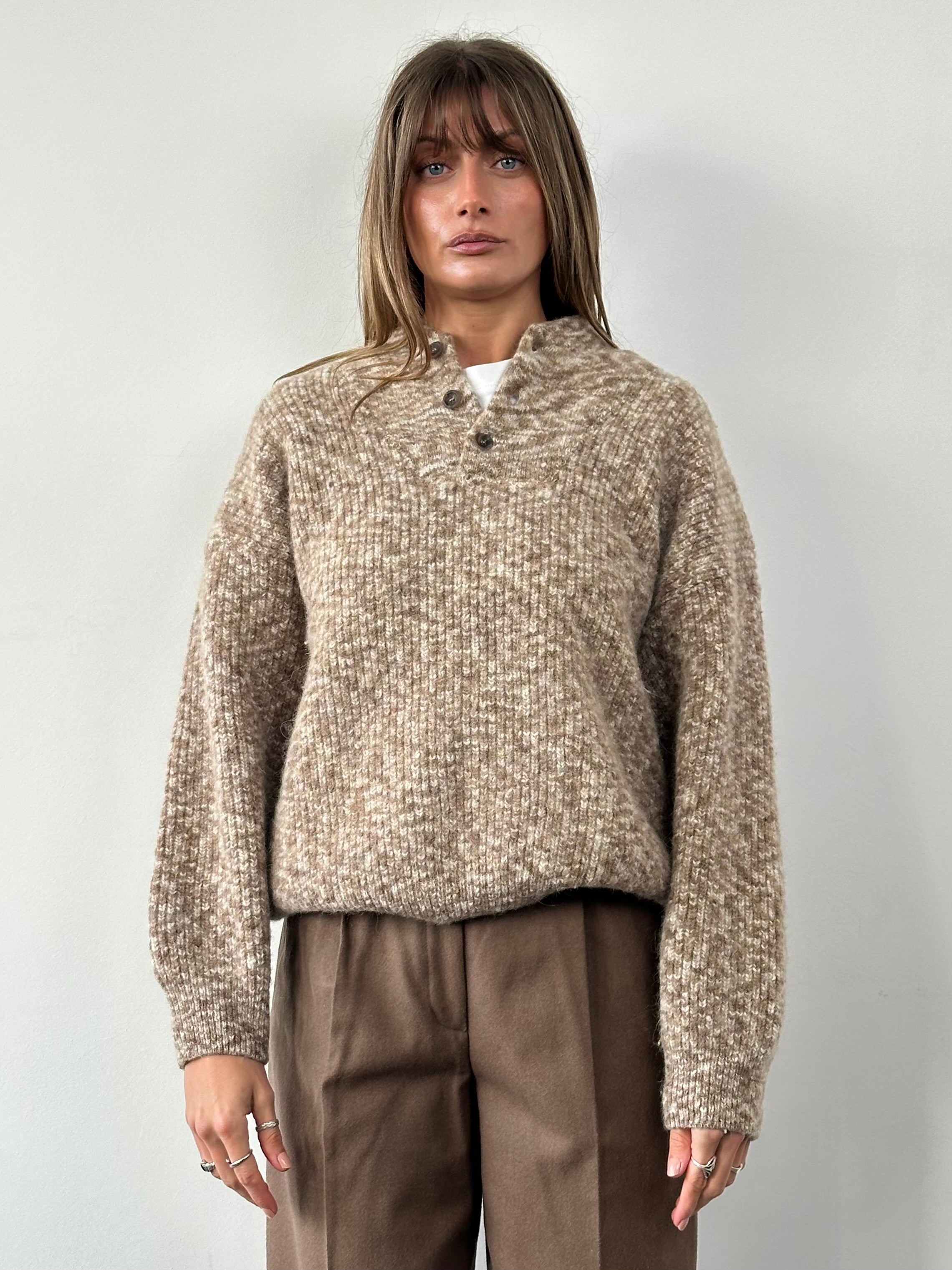 CP Company wool alpaca knitted jumper in size L, featuring a cozy, textured design perfect for warm winter wear.