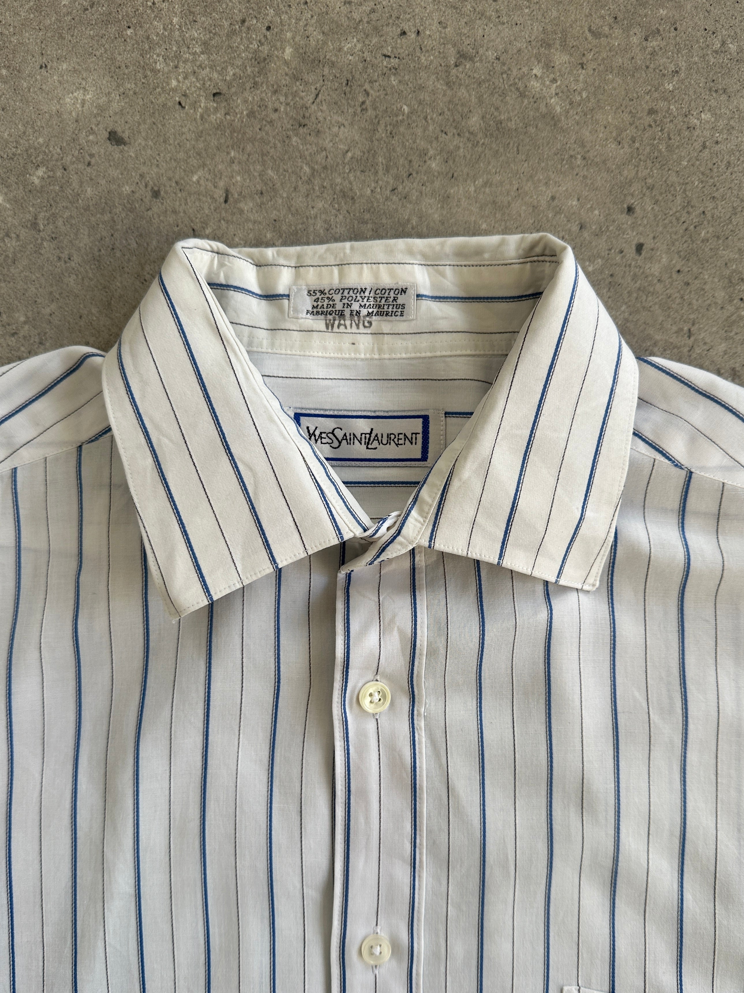 Yves Saint Laurent 80s stripe cotton shirt in black and white, casual long-sleeve shirt with classic pattern and button-down front