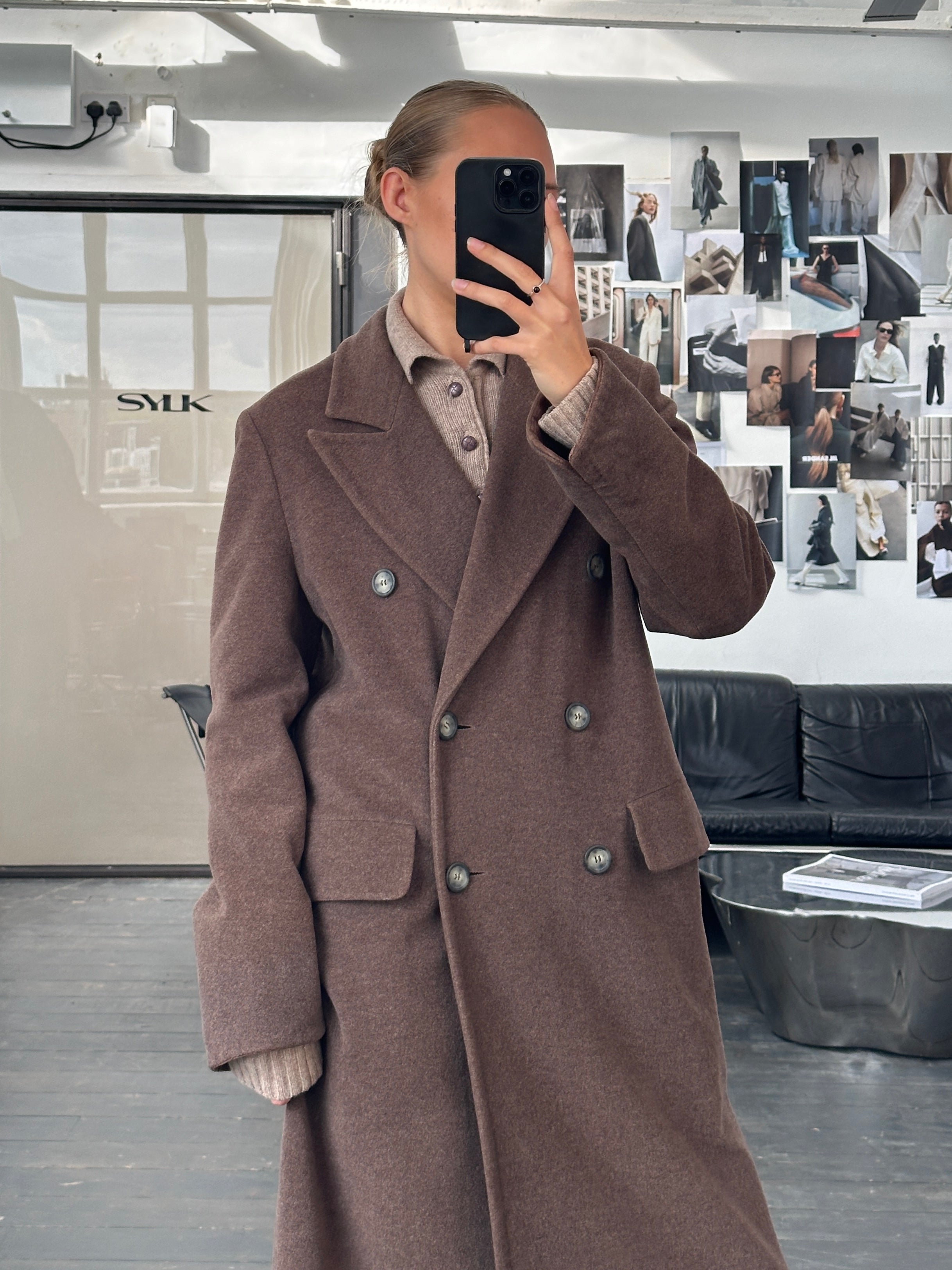 Sportmax 1990s wool double-breasted coat in size M/L, stylish vintage outerwear with classic design and tailored fit.