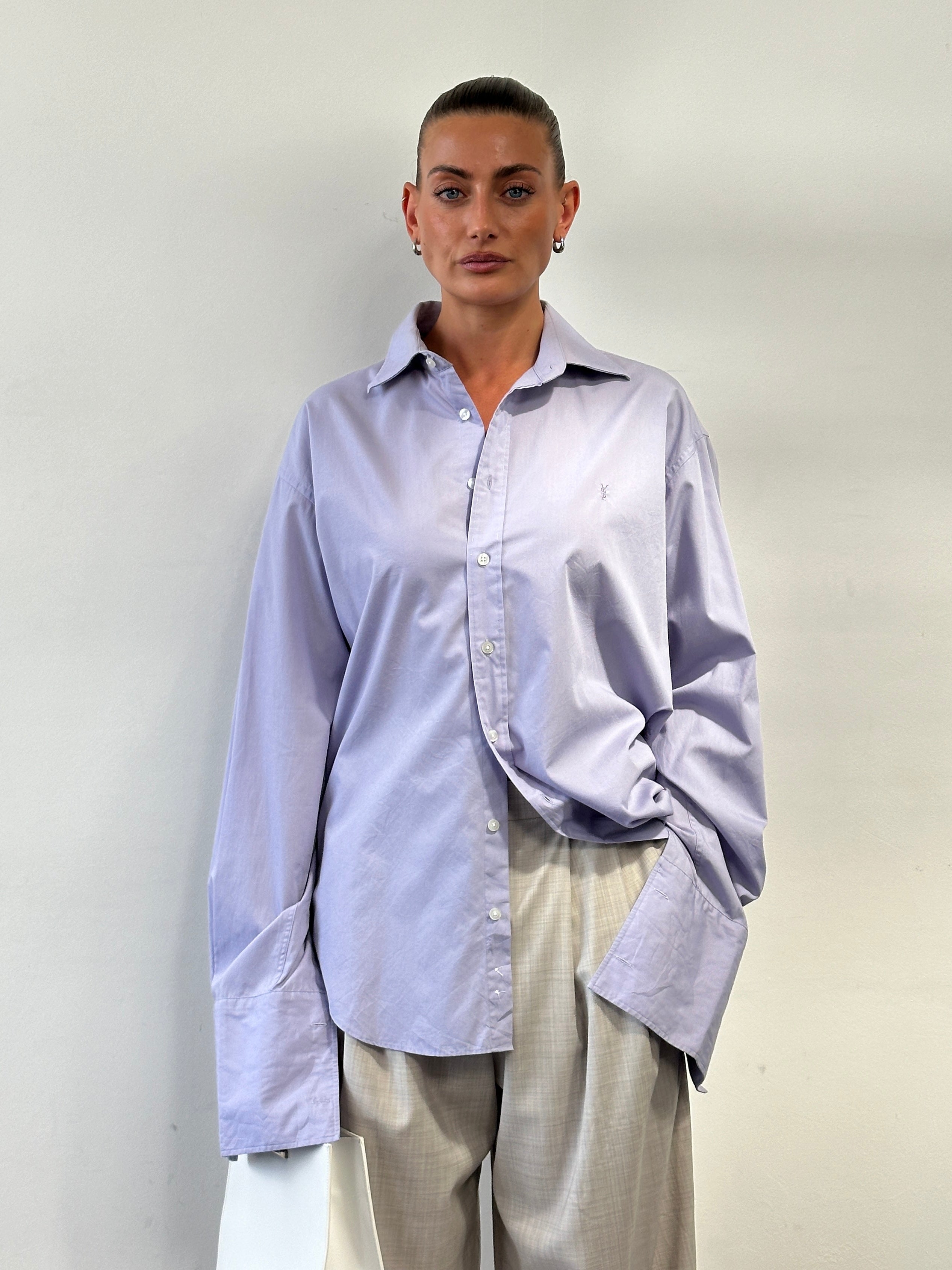 yves saint laurent dress shirt Yves Saint Laurent Pour Homme 2000s Cotton Logo Dress Shirt