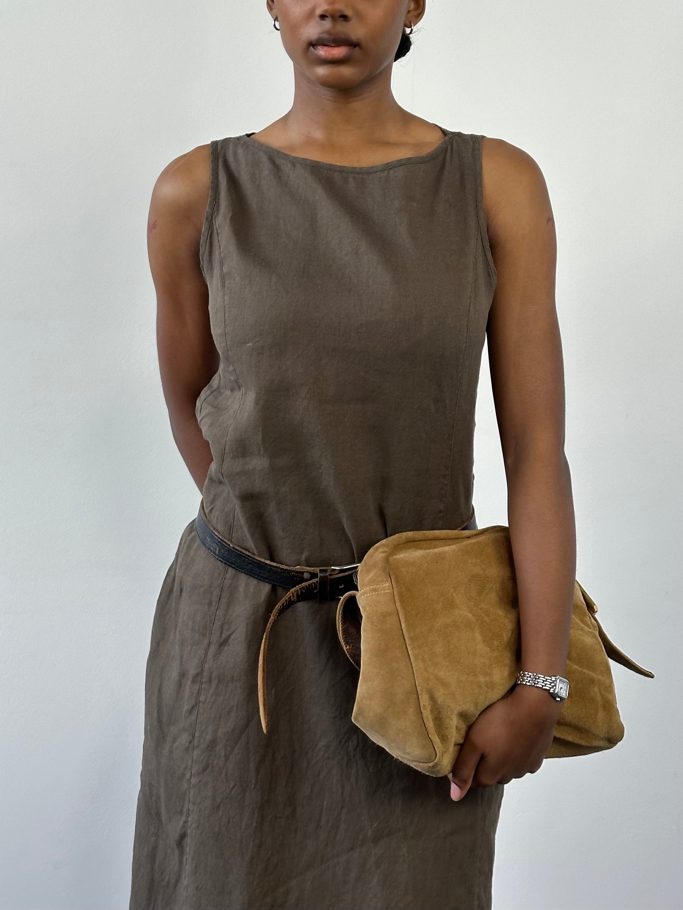 Armani Jeans 1990s Pure Linen Midi Sleeveless Dress - M - SYLK