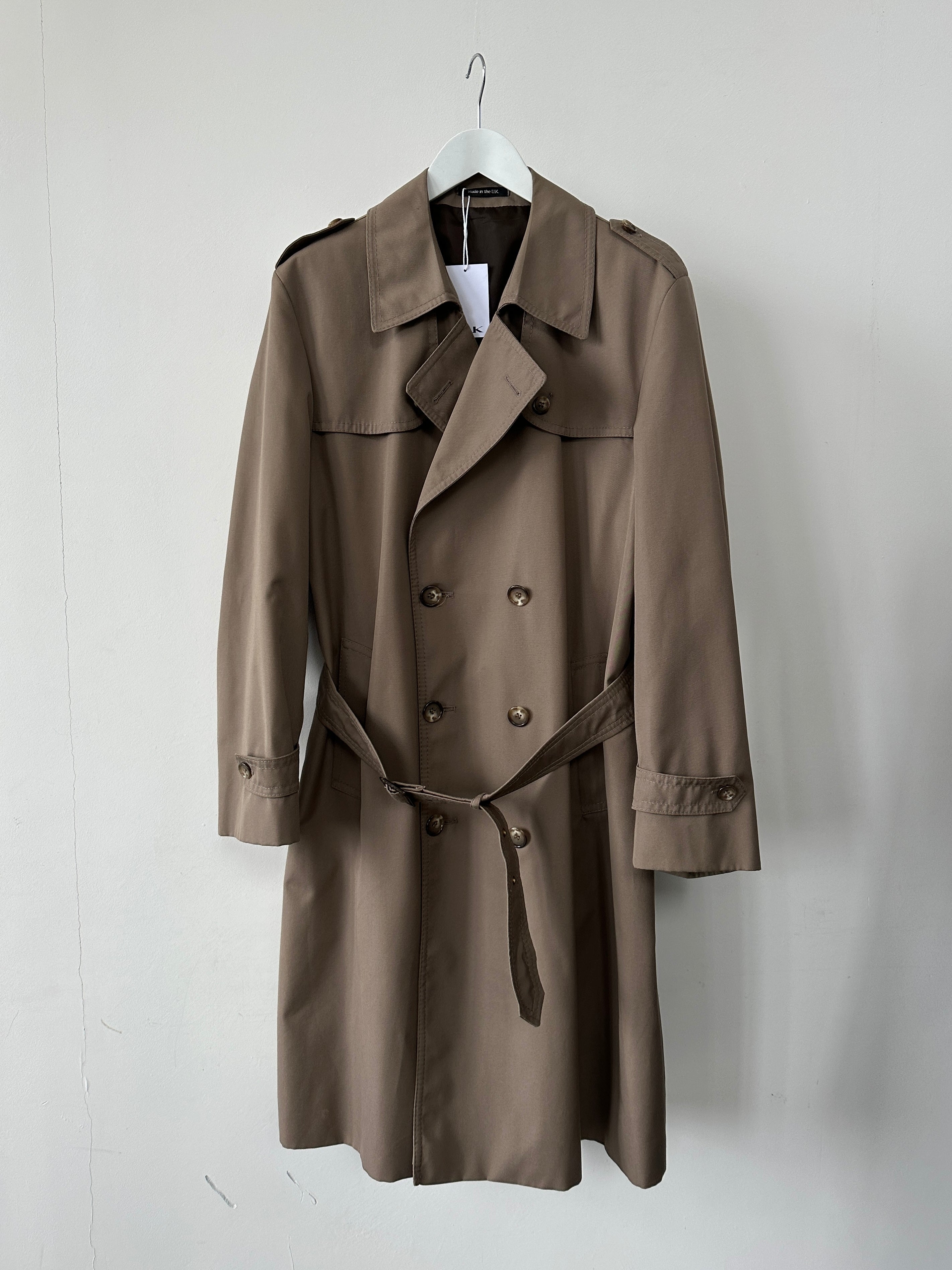 St Michael cotton double-breasted belted trench coat in size L/XL, featuring classic design and tailored fit.