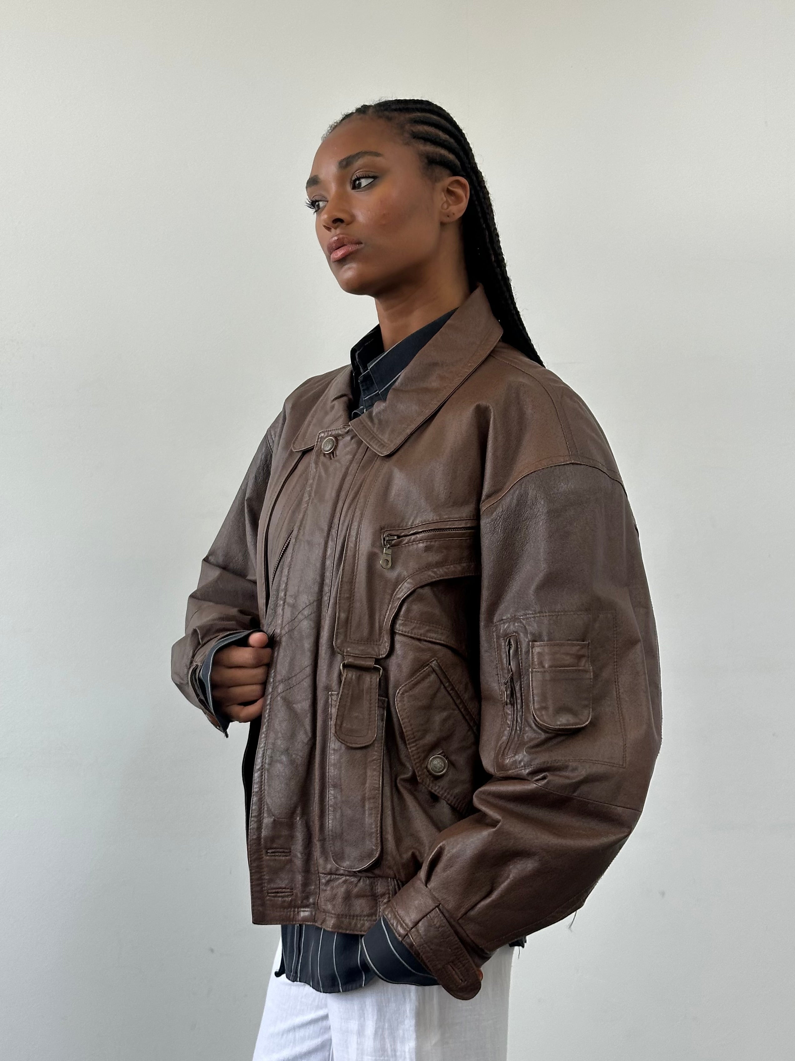 Vintage 1980s Leather Bomber Jacket - L/XL - SYLK