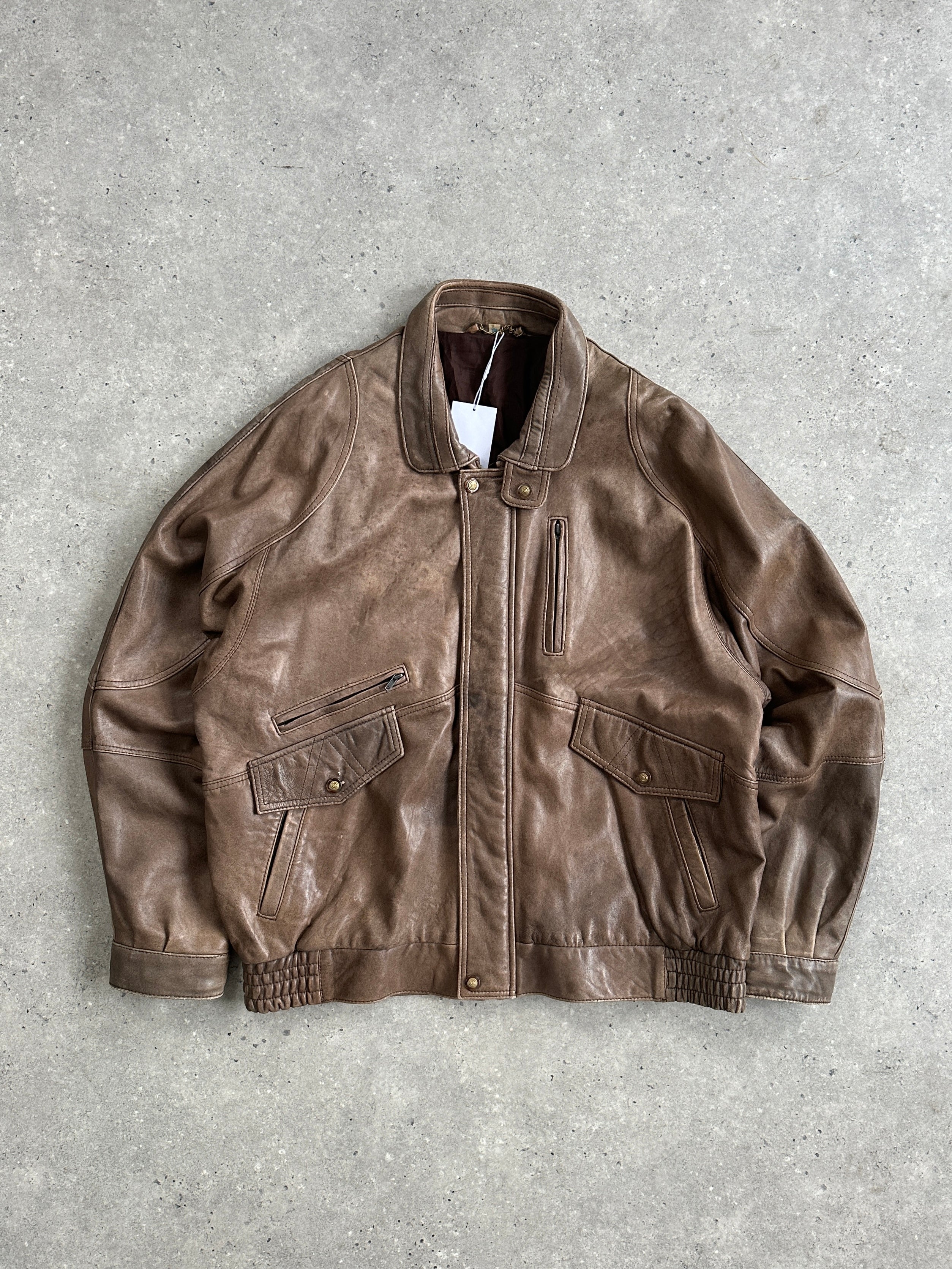 Vintage Leather Bomber Jacket - XL/XXL - SYLK