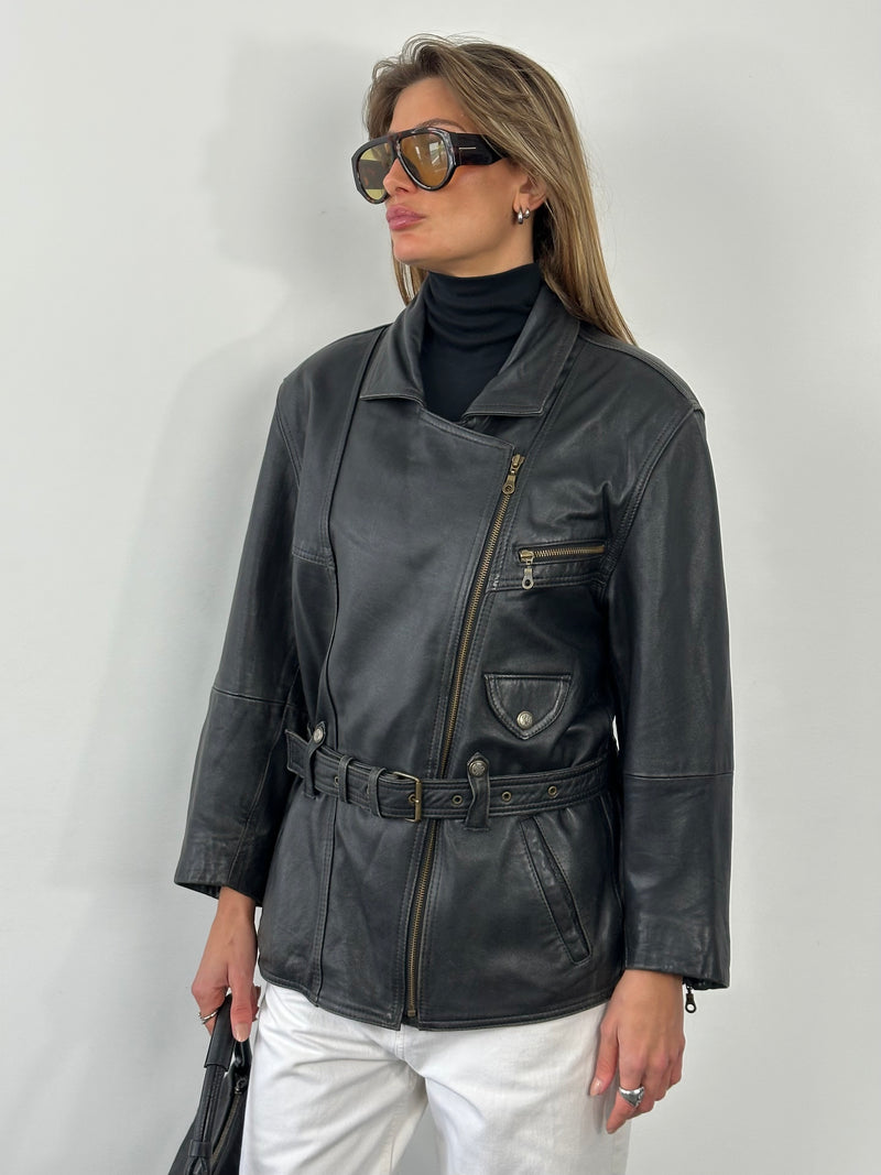 Vintage 1990s Leather Belted Leather Jacket - M