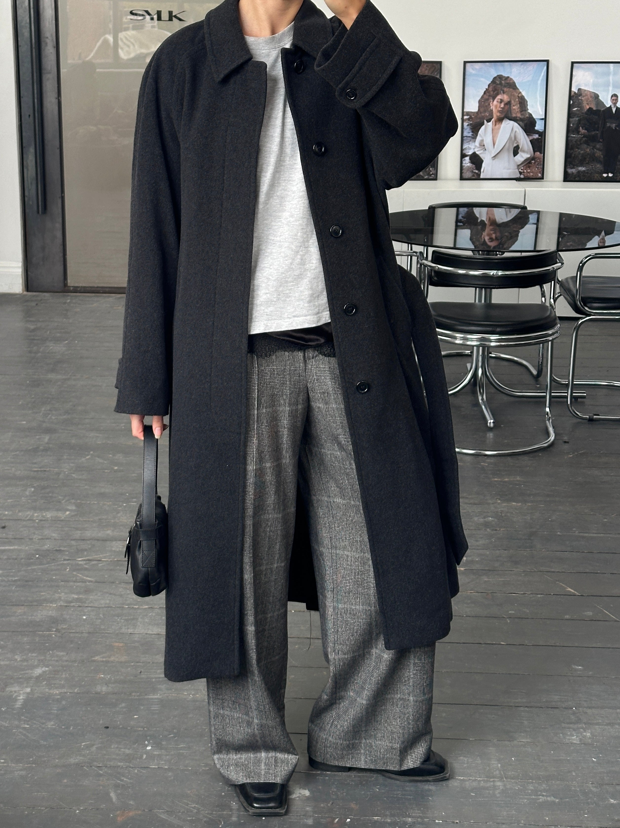 Max Mara 2000s Brushed Wool High Waisted Wide Leg Check Trousers - W28 - SYLK