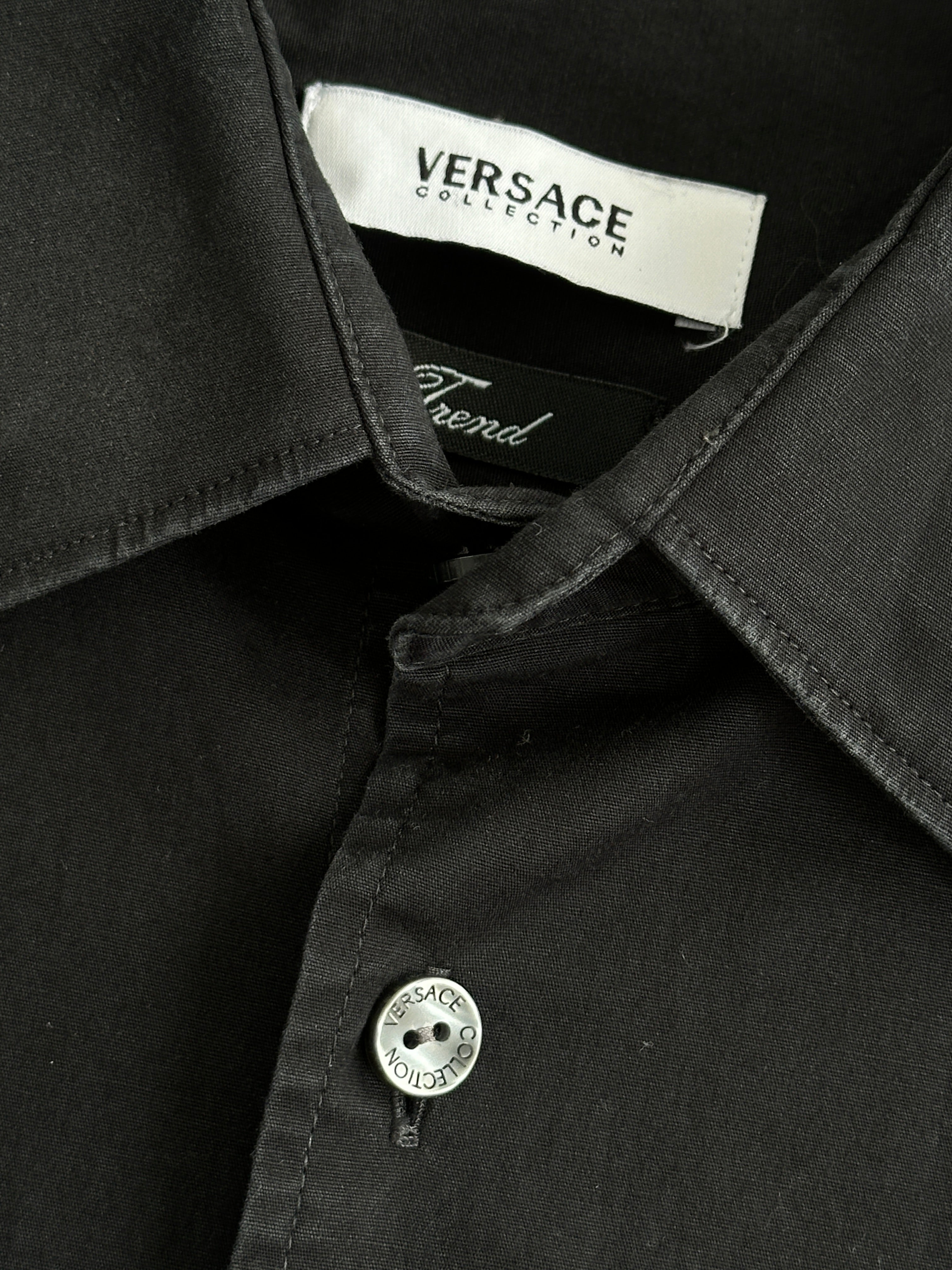 Versace Collection cotton shirt in size L, featuring classic design and breathable fabric, displayed flat.
