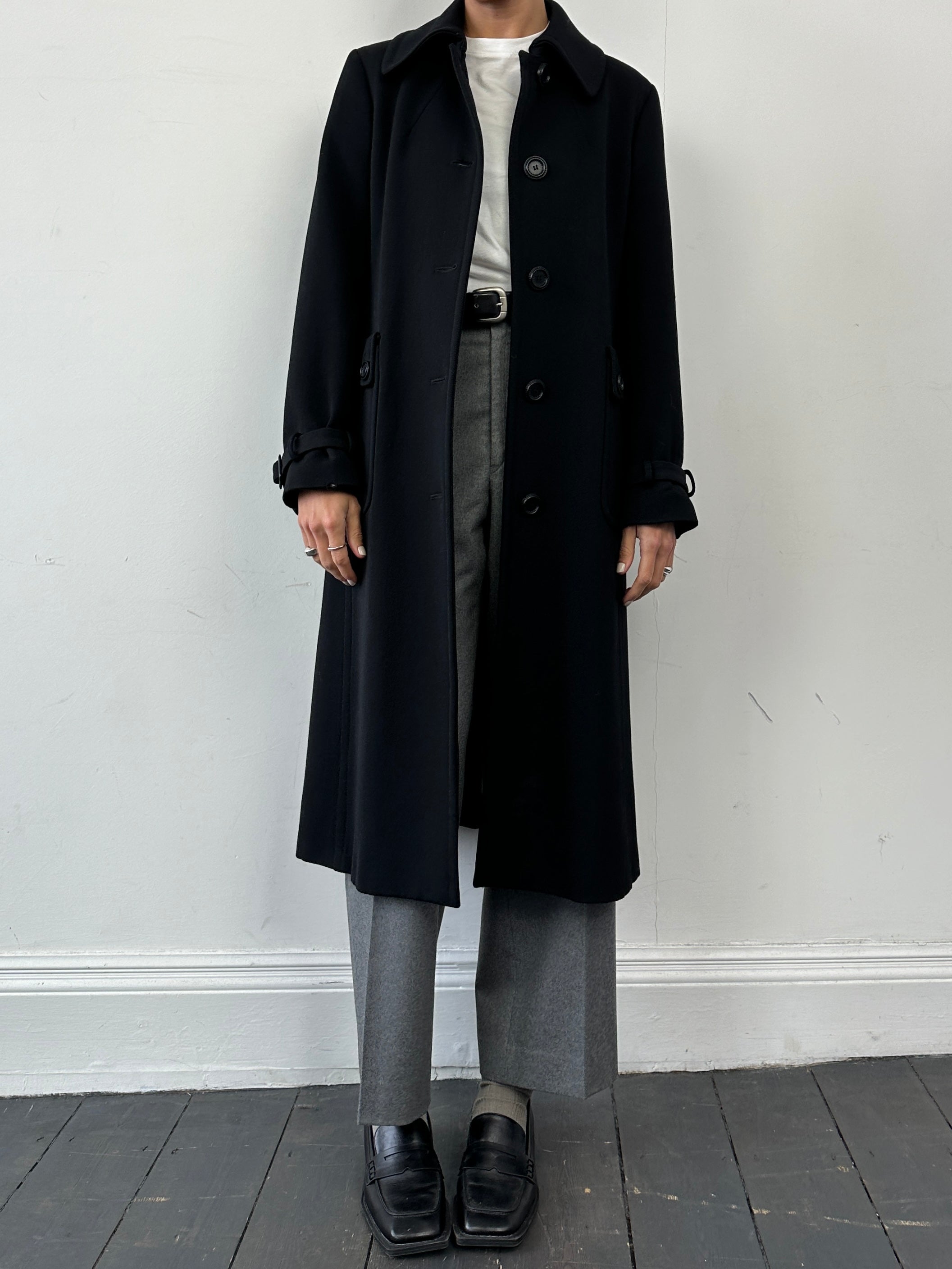 Marella Pure Virgin Wool Single Breasted Coat in S/M, shown in a neutral color, tailored with classic lapel collar and button closure.