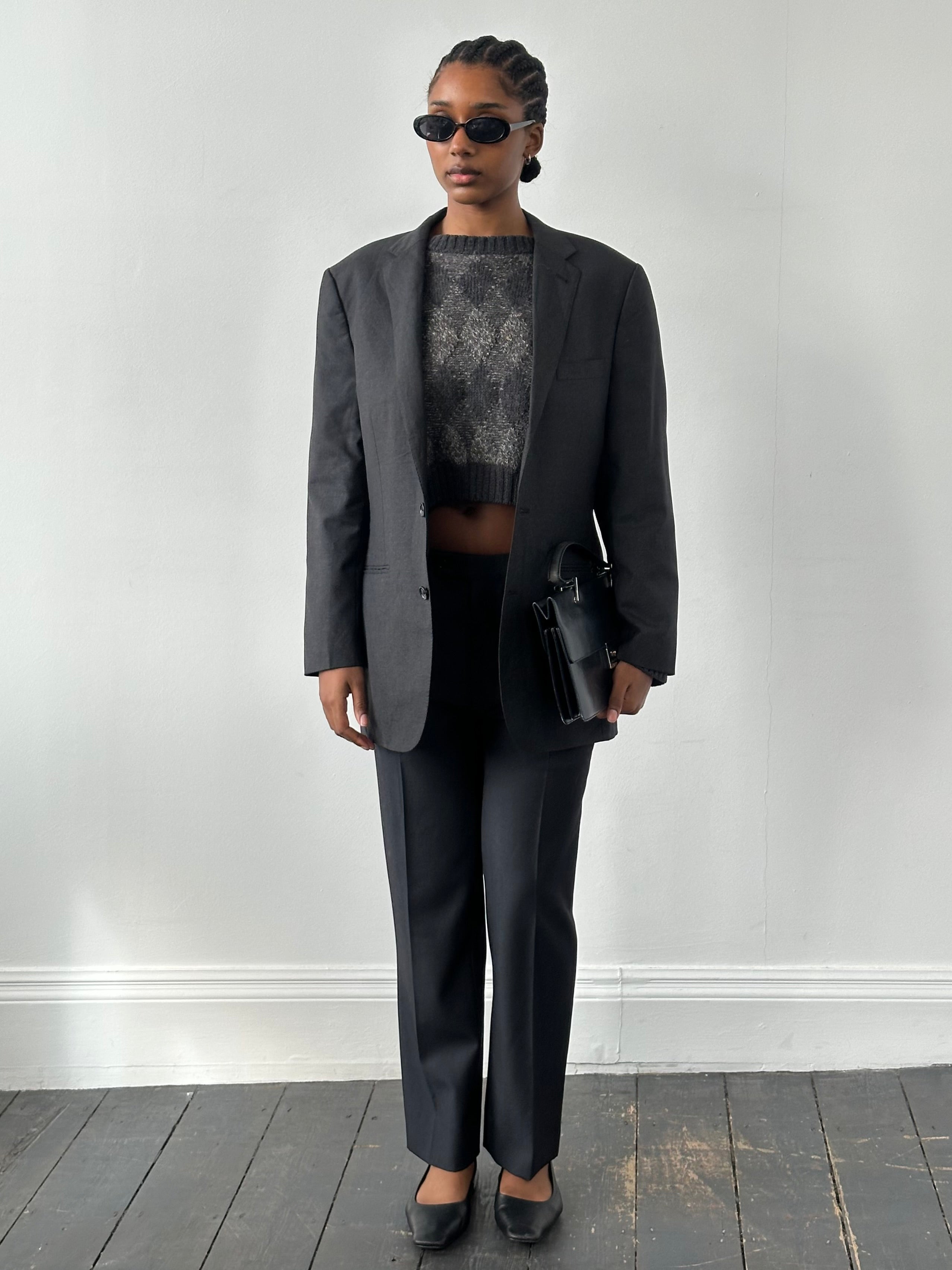 Loro Piana x J.Crew 2000s pure wool single-breasted blazer in size 40R/M, tailored fit, dark navy color, classic lapel.