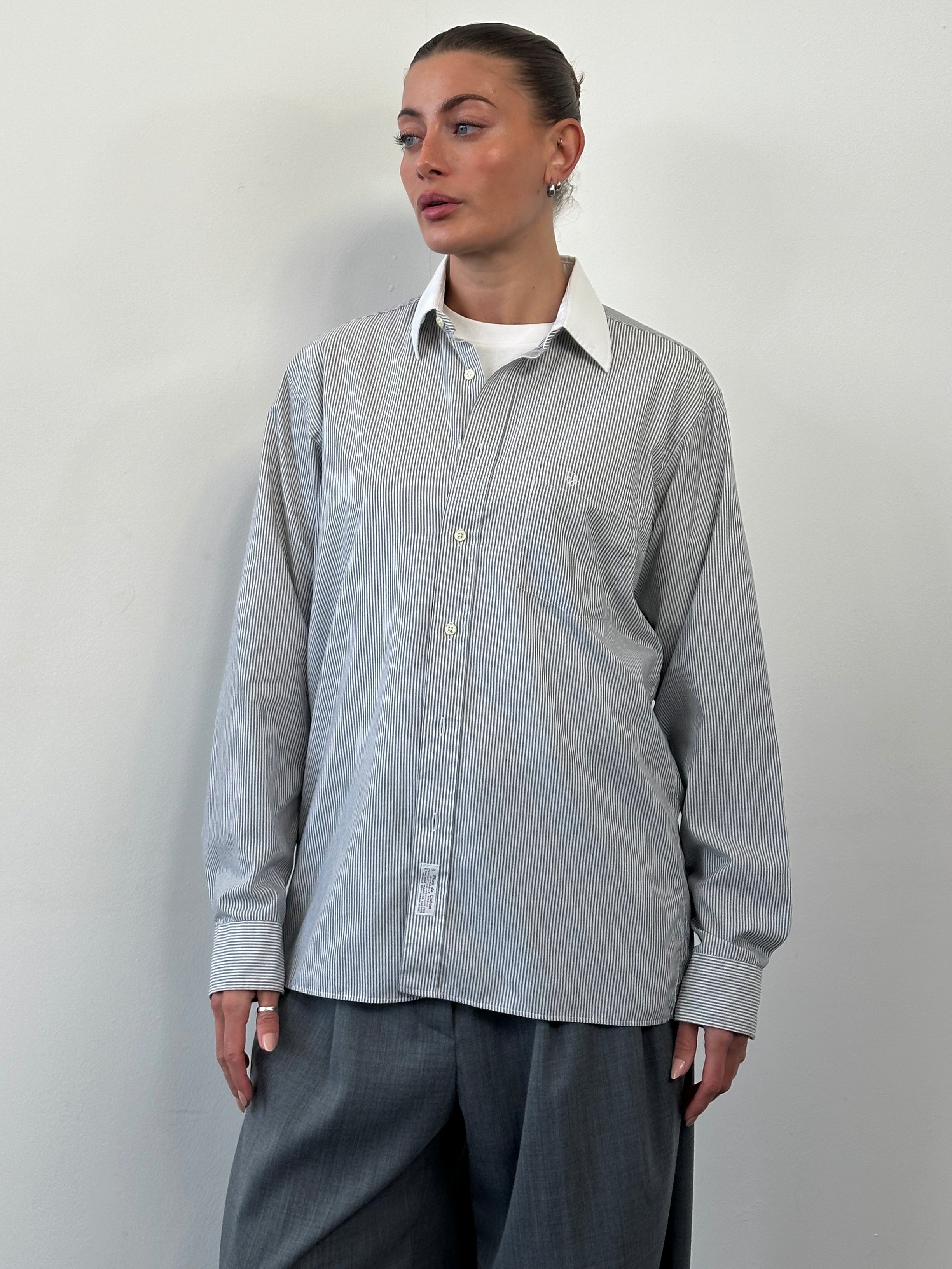 Christian Dior Chemise 1990s Cotton Stripe Logo Shirt - L - SYLK