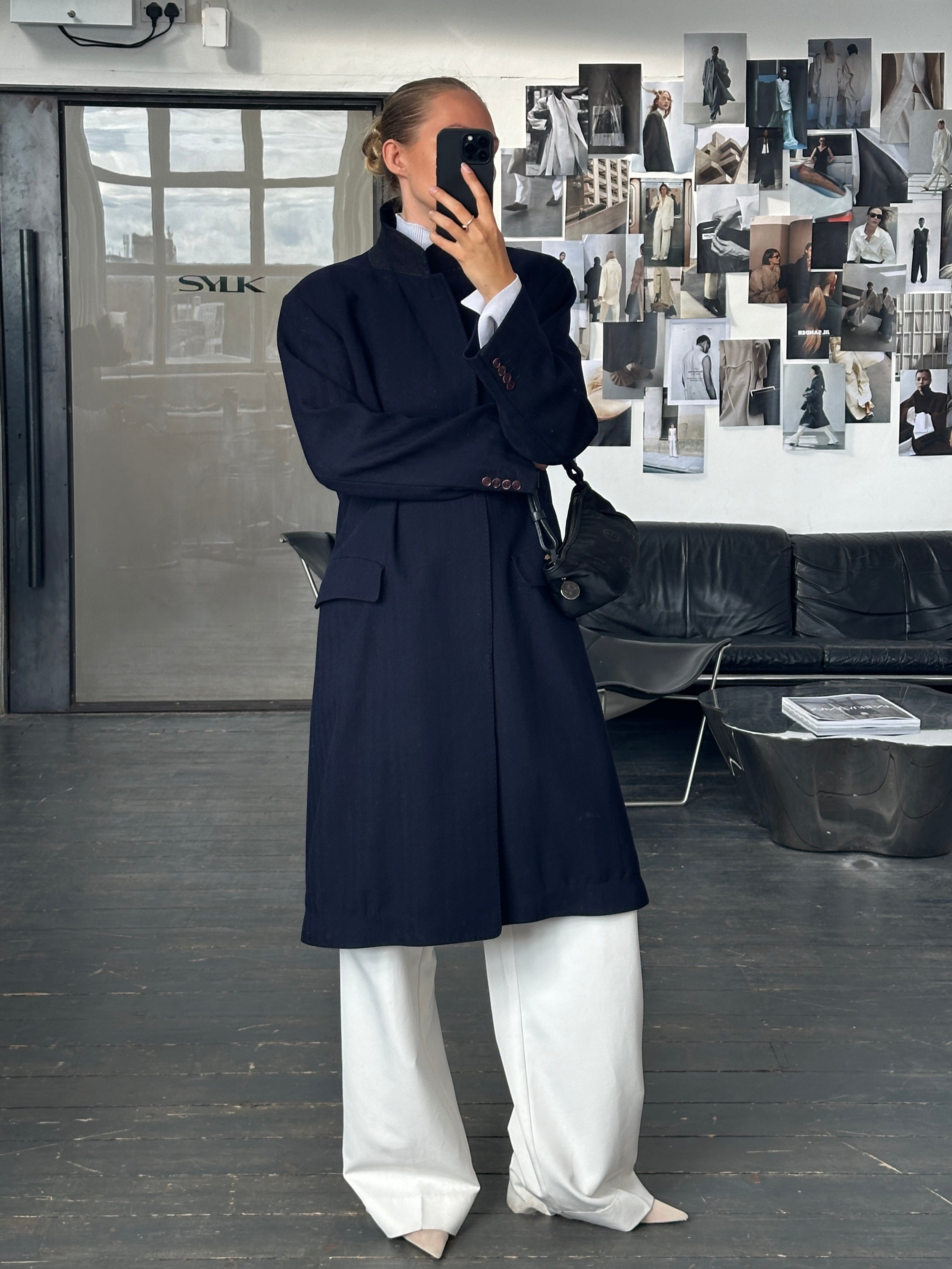 Christian Dior 1990s pure wool coat with concealed placket in XL size, featuring classic tailored design and neutral color.