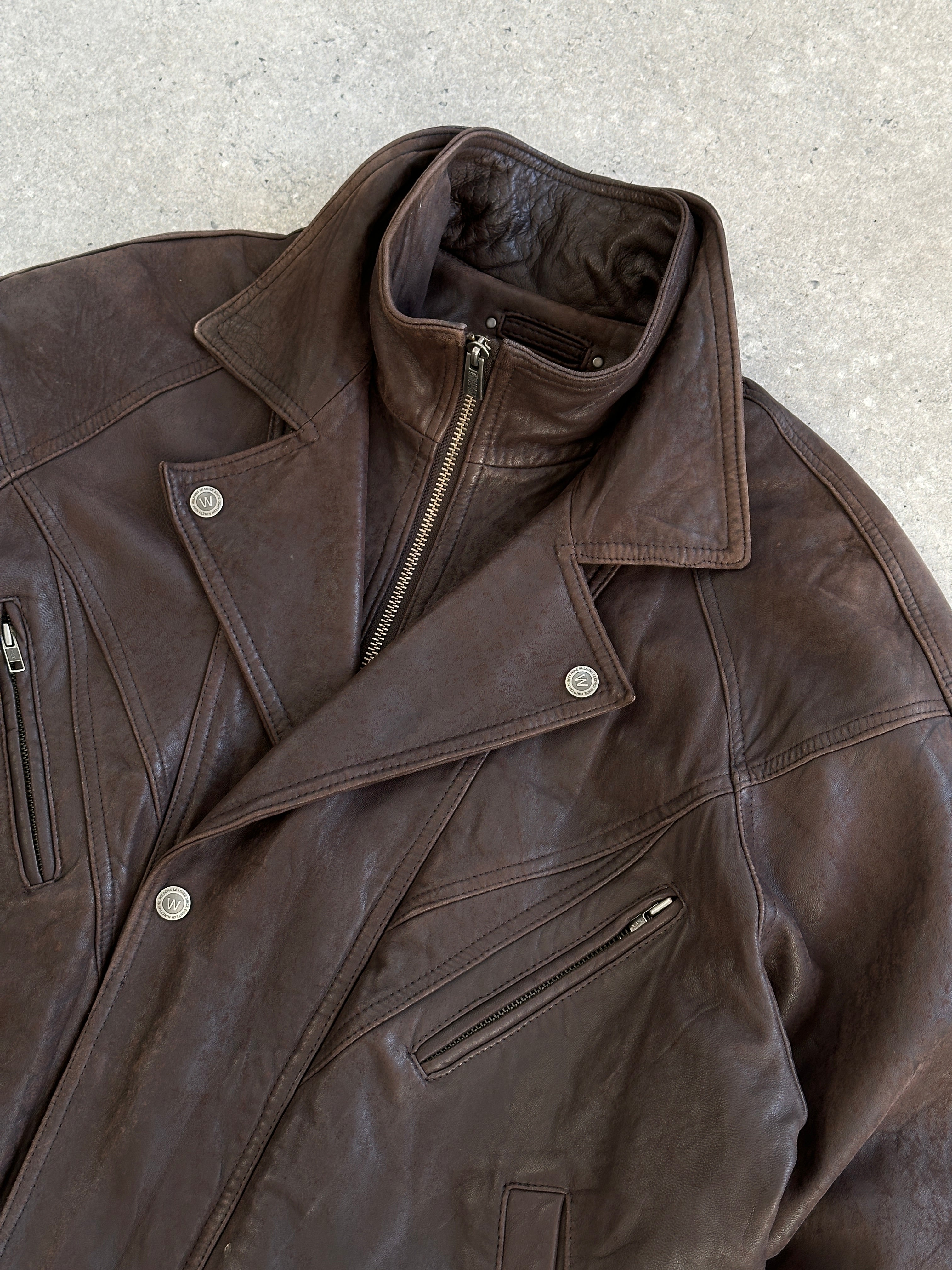 Vintage 1990s High Neck Bomber Leather Jacket - XL - SYLK