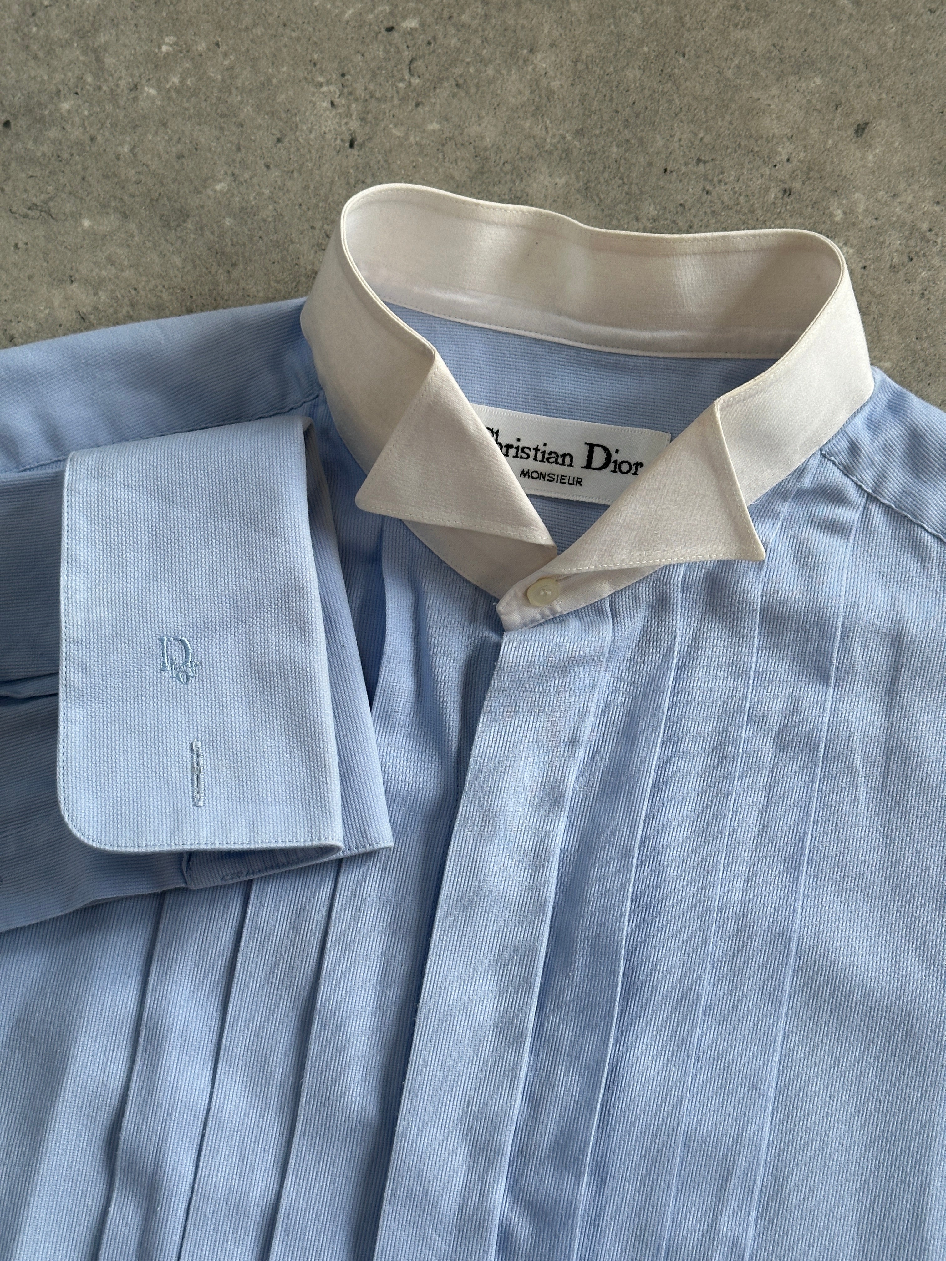 Christian Dior Monsieur 1980s cotton tuxedo dress shirt, men's formal shirt with classic collar and button-up front.