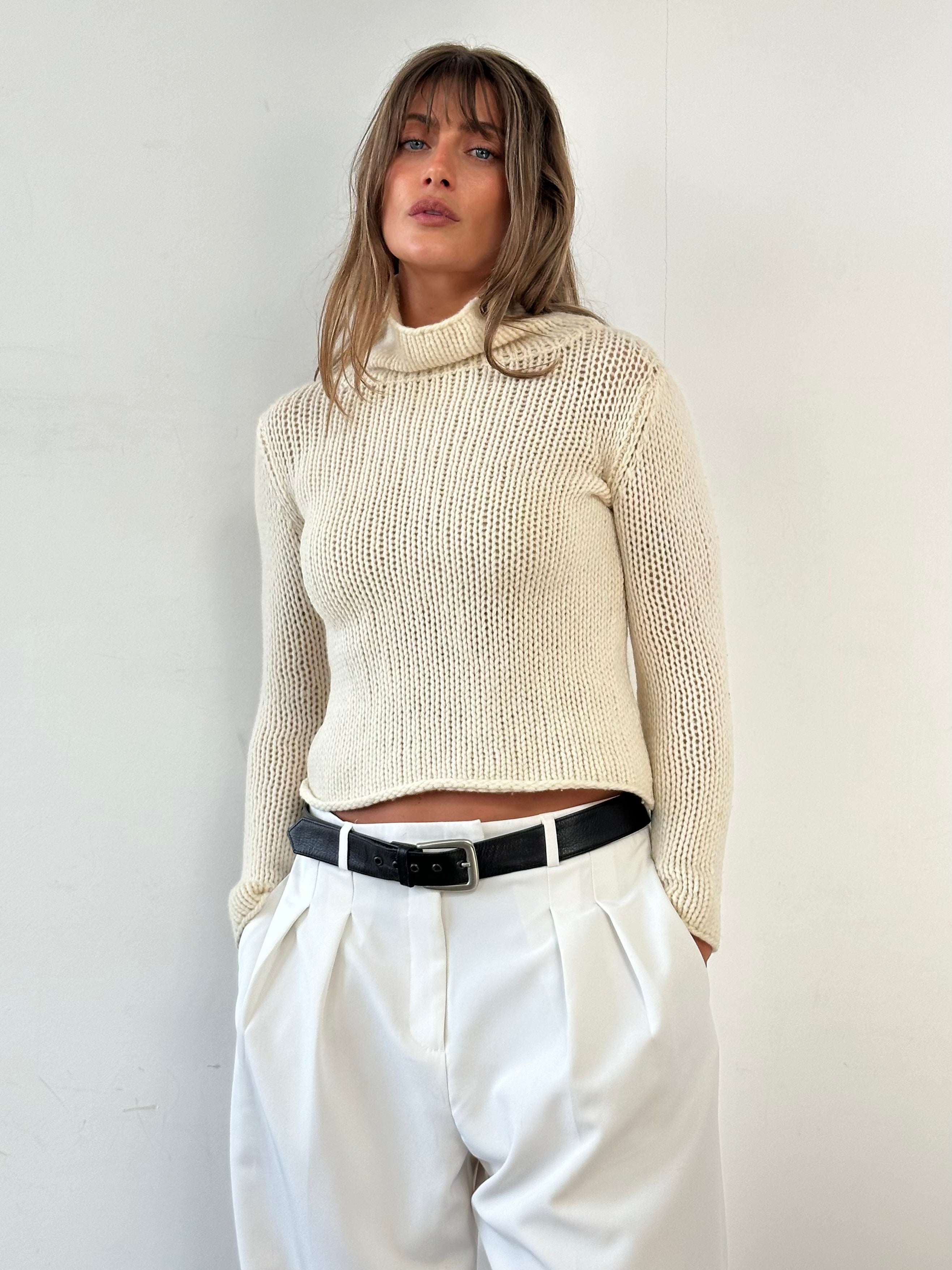 Max Mara Weekend Wool Knitted Crop Roll Neck Jumper - S - SYLK