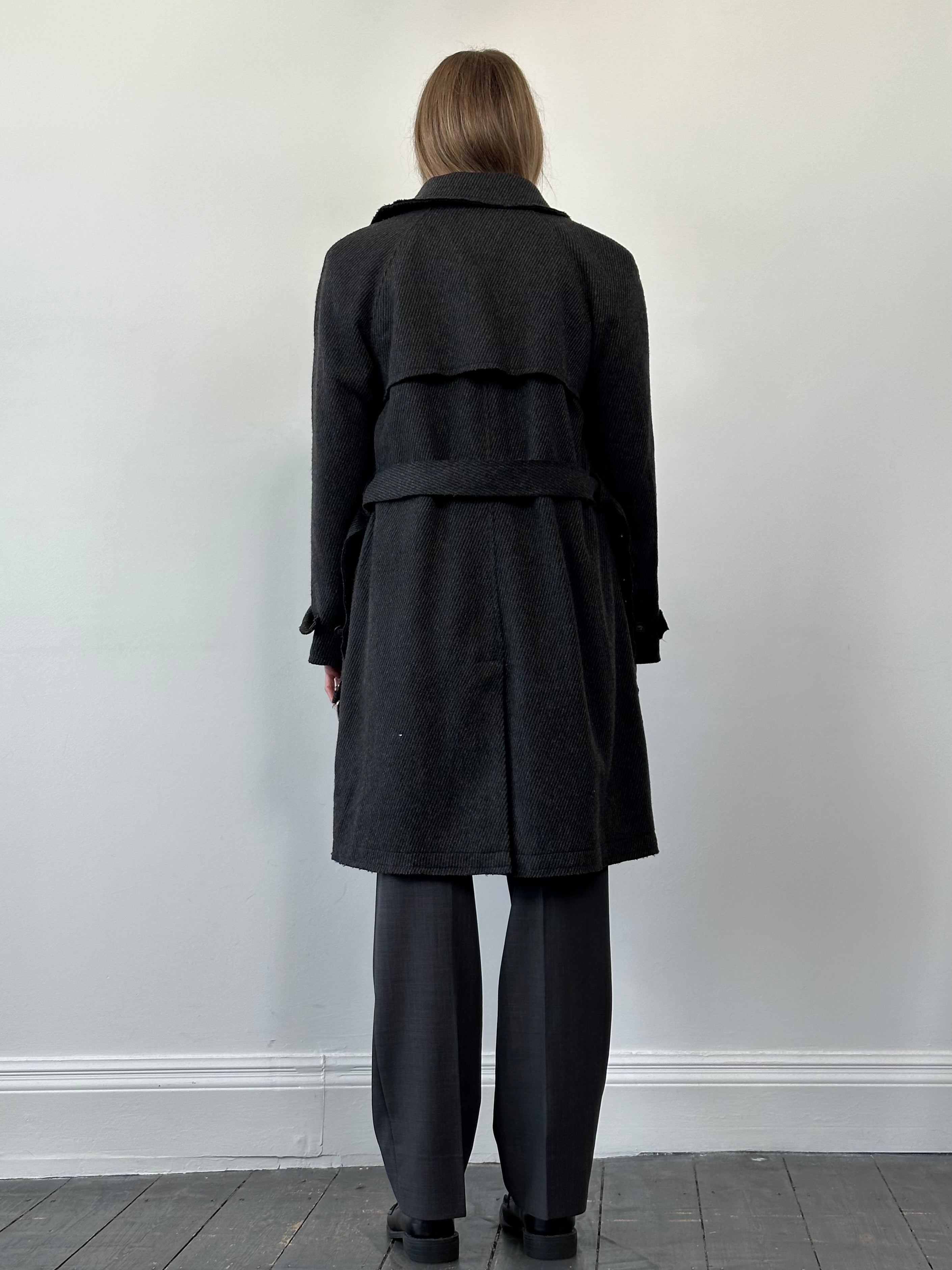 Dolce & Gabbana 2000s wool double-breasted belted coat in size L, featuring classic tailored design and structured lapels.