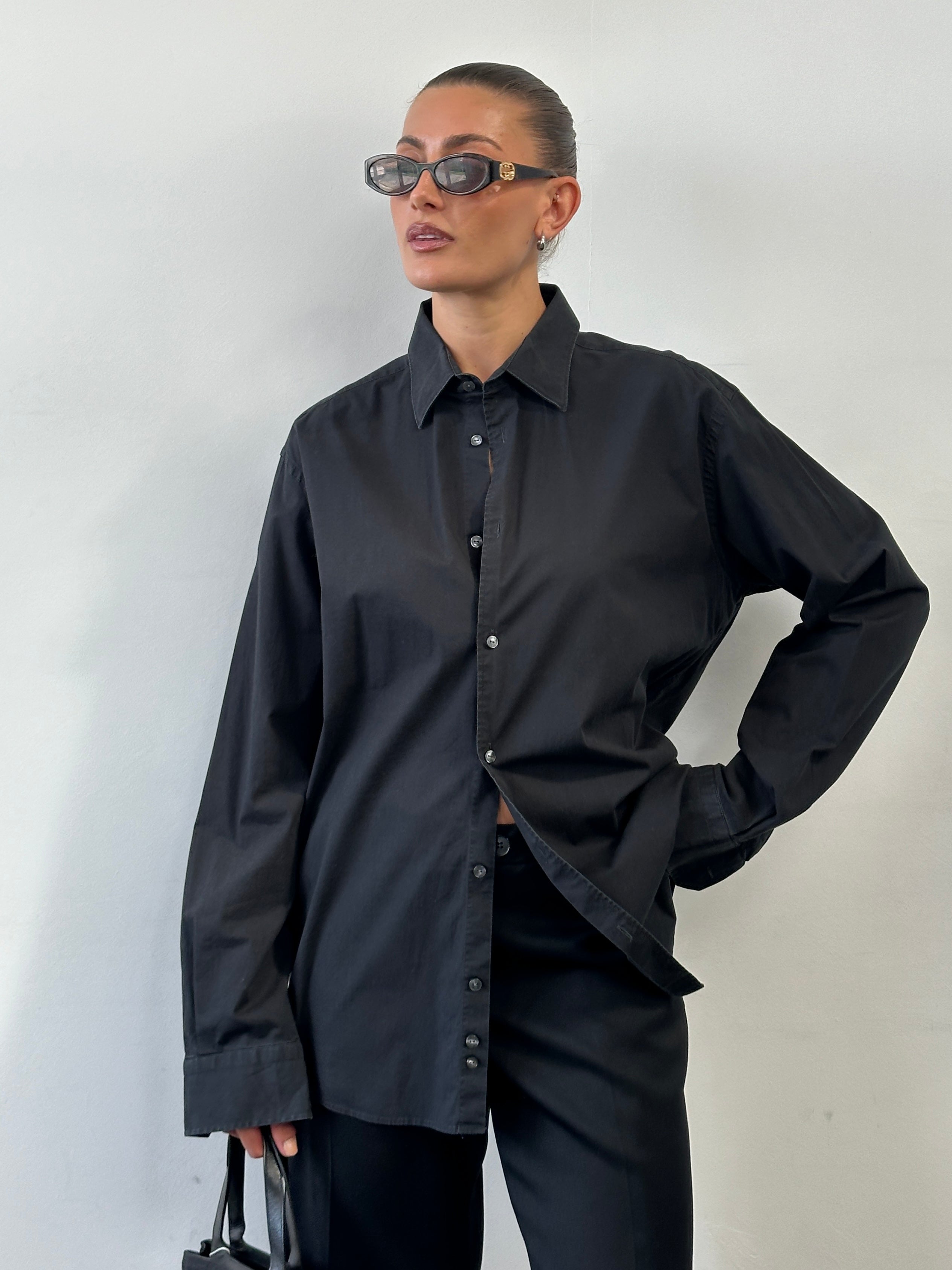 Versace Collection cotton shirt in size L, featuring a stylish design, displayed on a hanger.