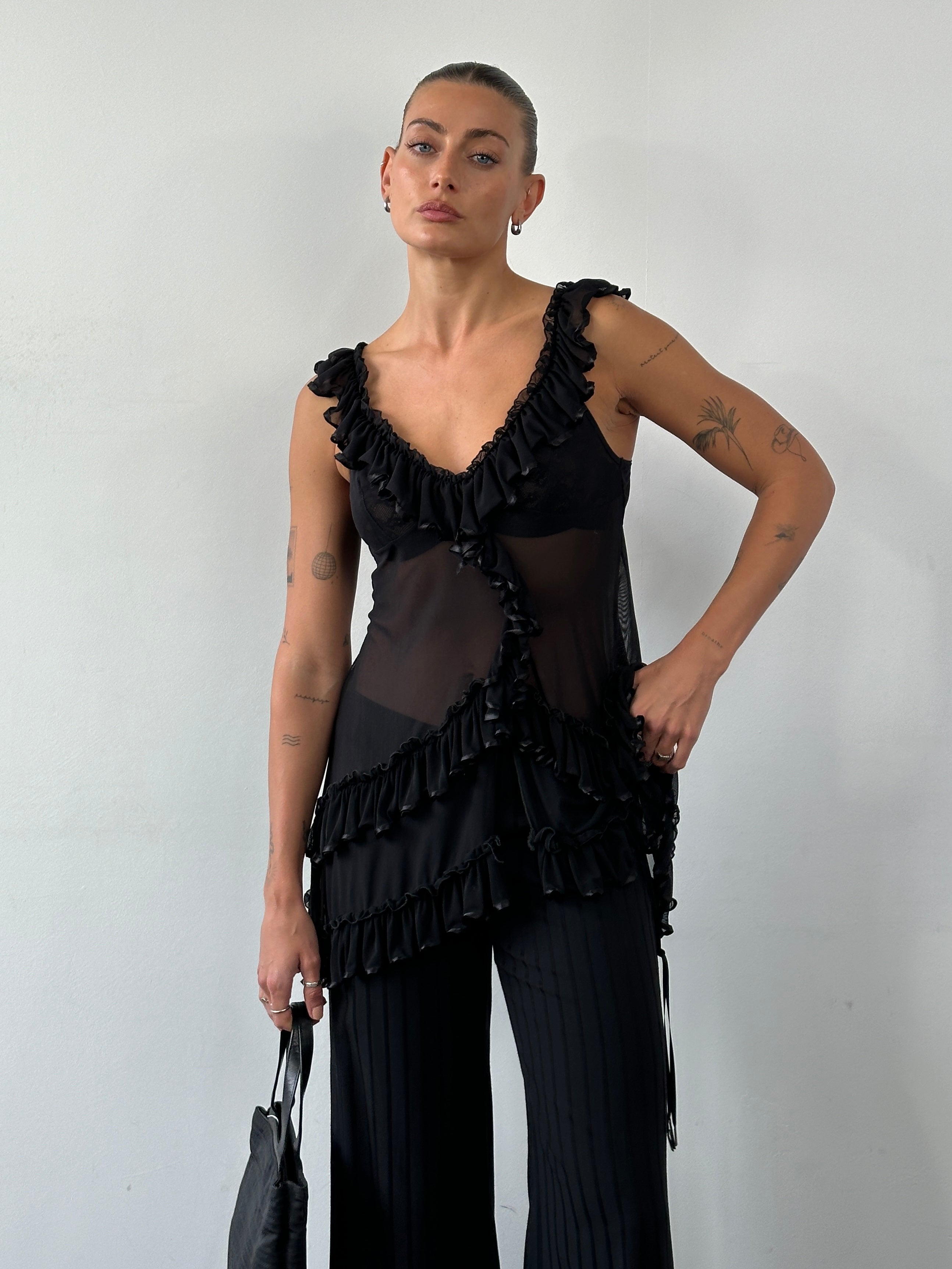 Vintage Sheer Ruffle Top - S/M - SYLK