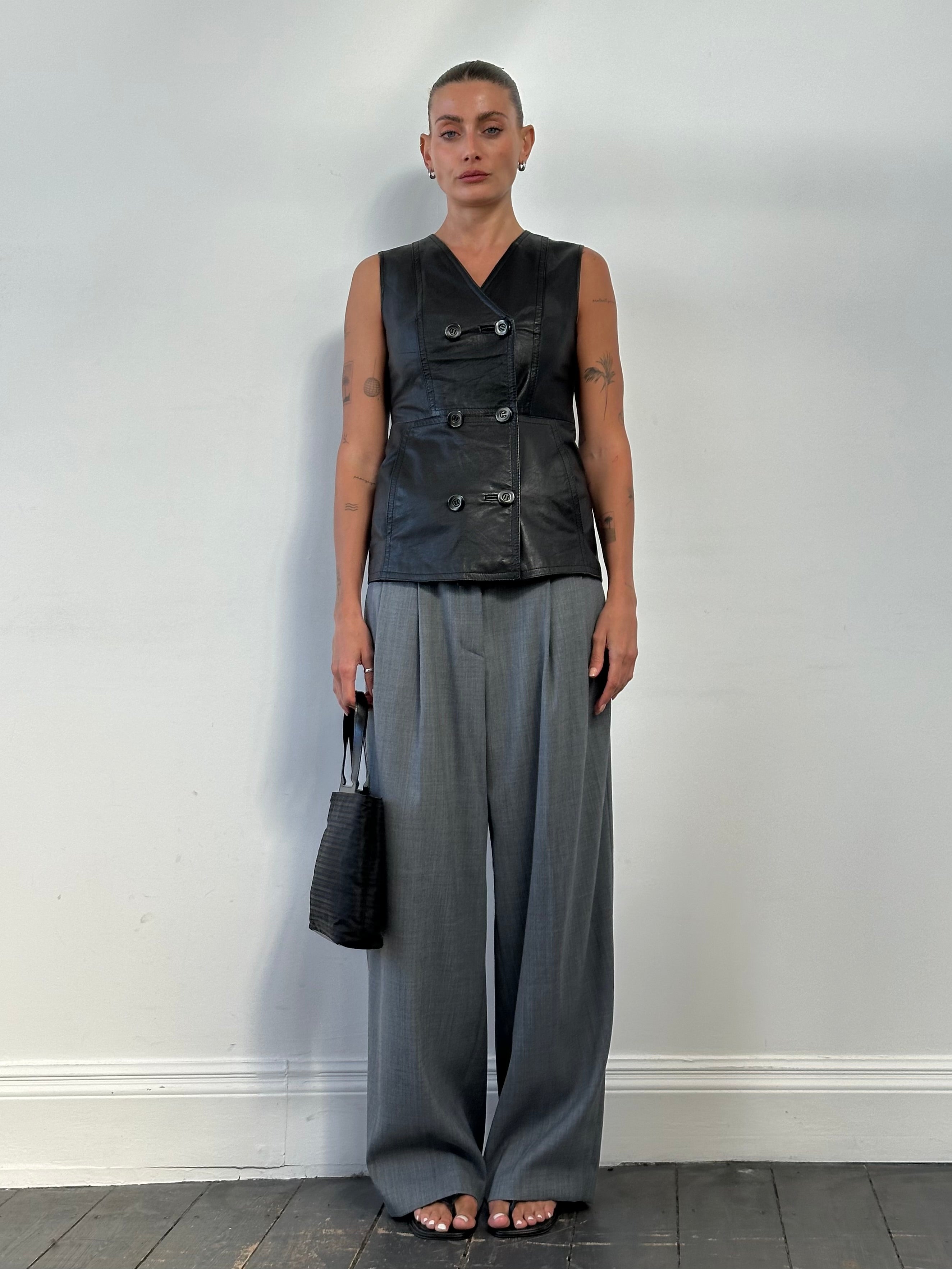 Vintage Double Breasted Leather Waistcoat - S - SYLK