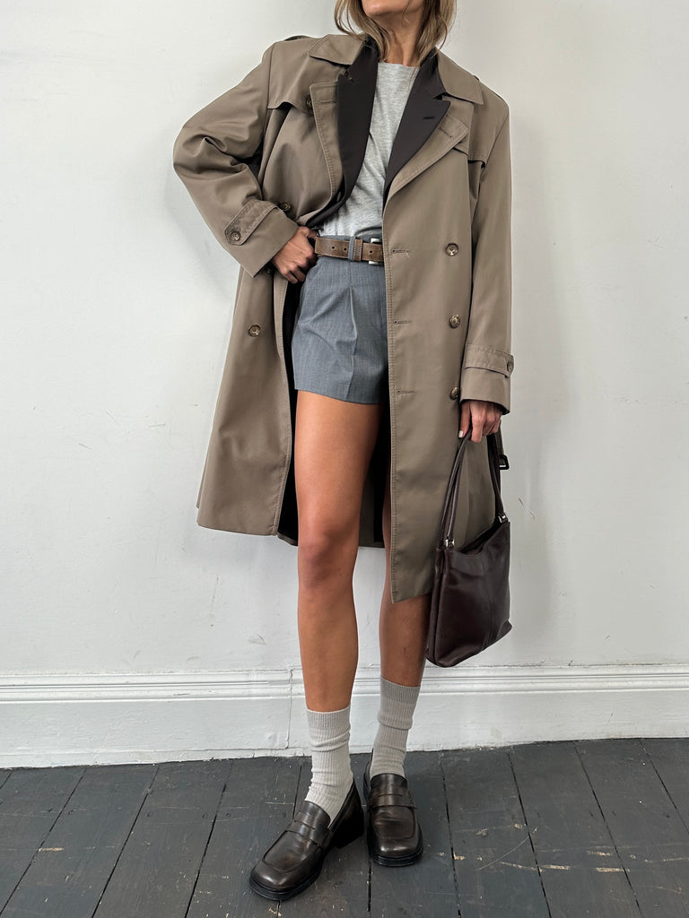 St Michael Cotton Double Breasted Belted Trench Coat - L/XL - SYLK