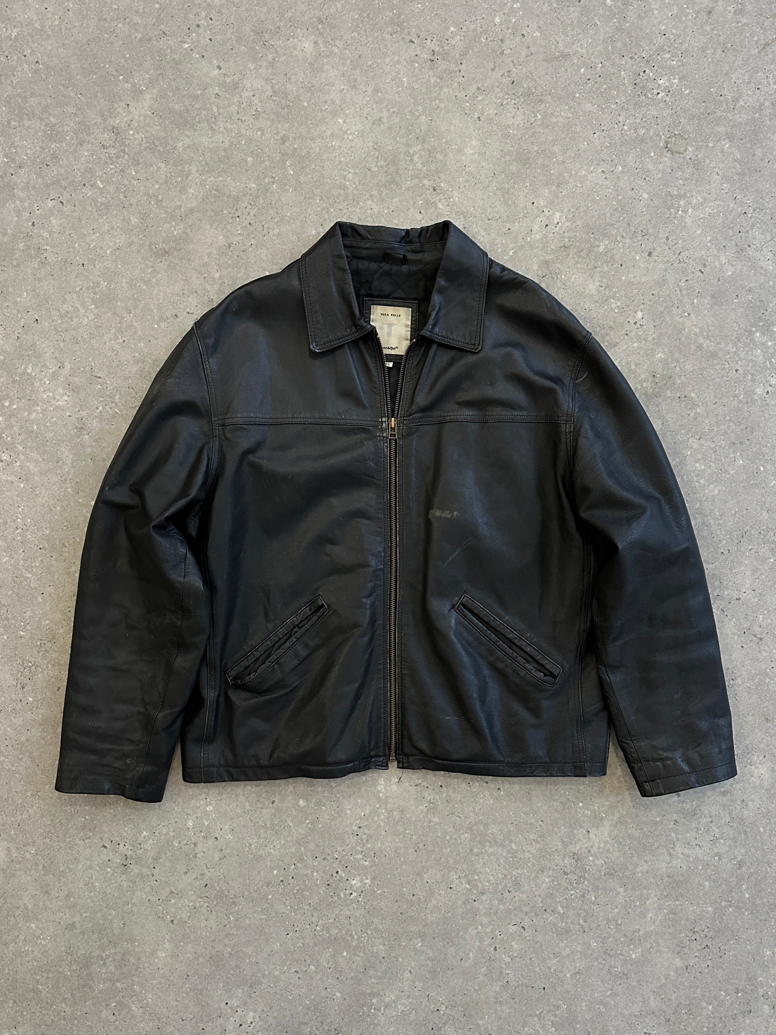 Conbipel distressed leather jacket in size L with a rugged, fashionable design and visible distressed details.