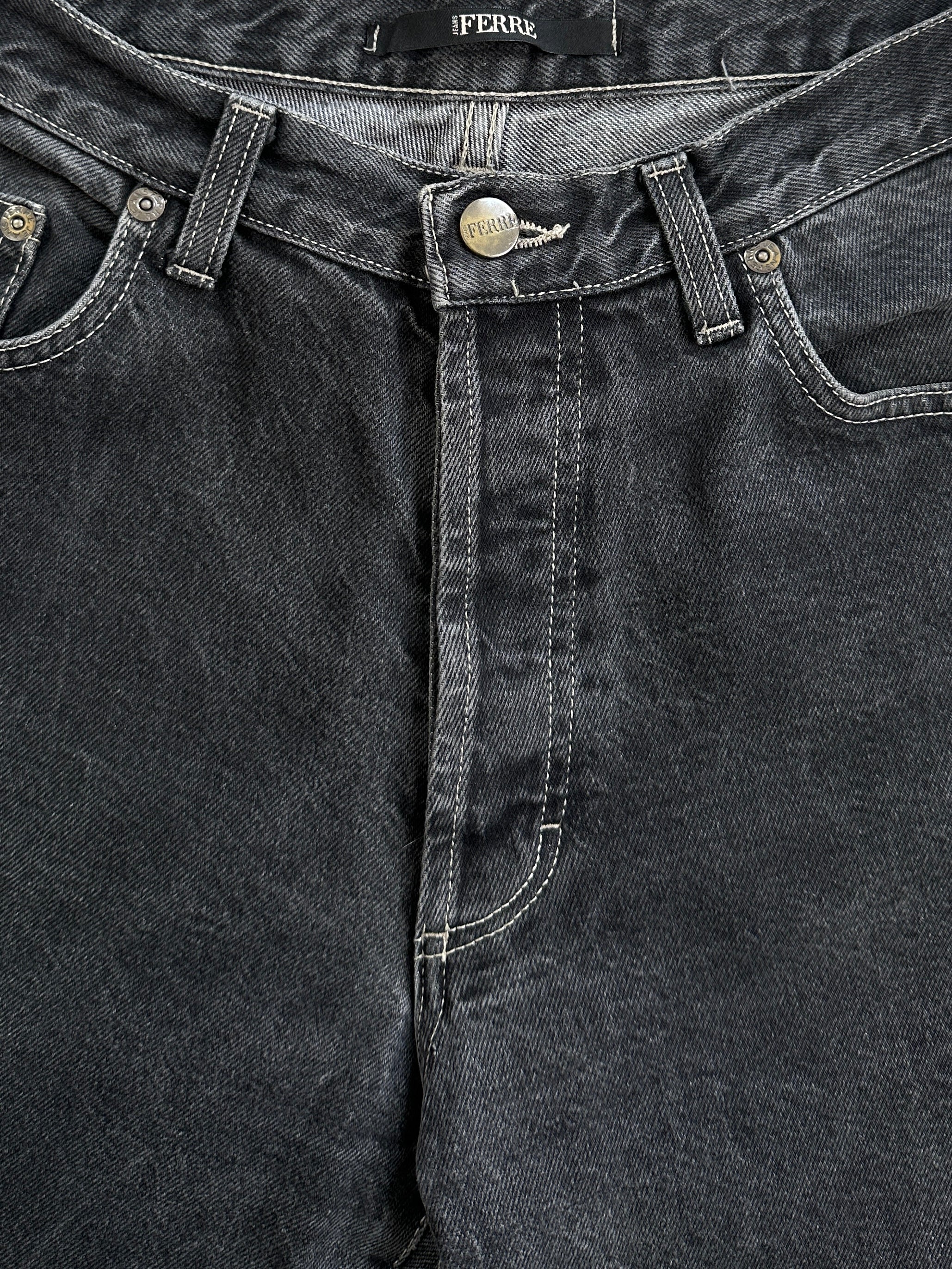 Gianfranco Ferré high waisted straight leg denim jeans in W30, showing front view with classic blue denim fabric and stitching details.