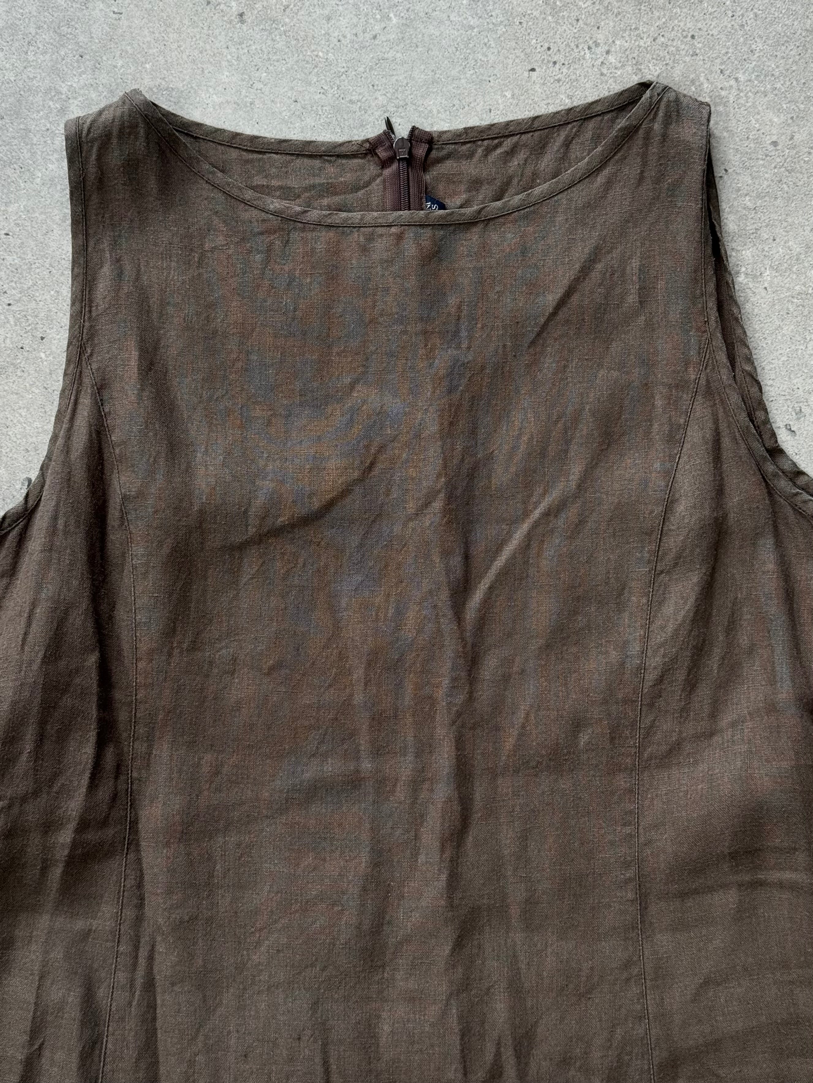 Armani Jeans 1990s Pure Linen Midi Sleeveless Dress - M - SYLK