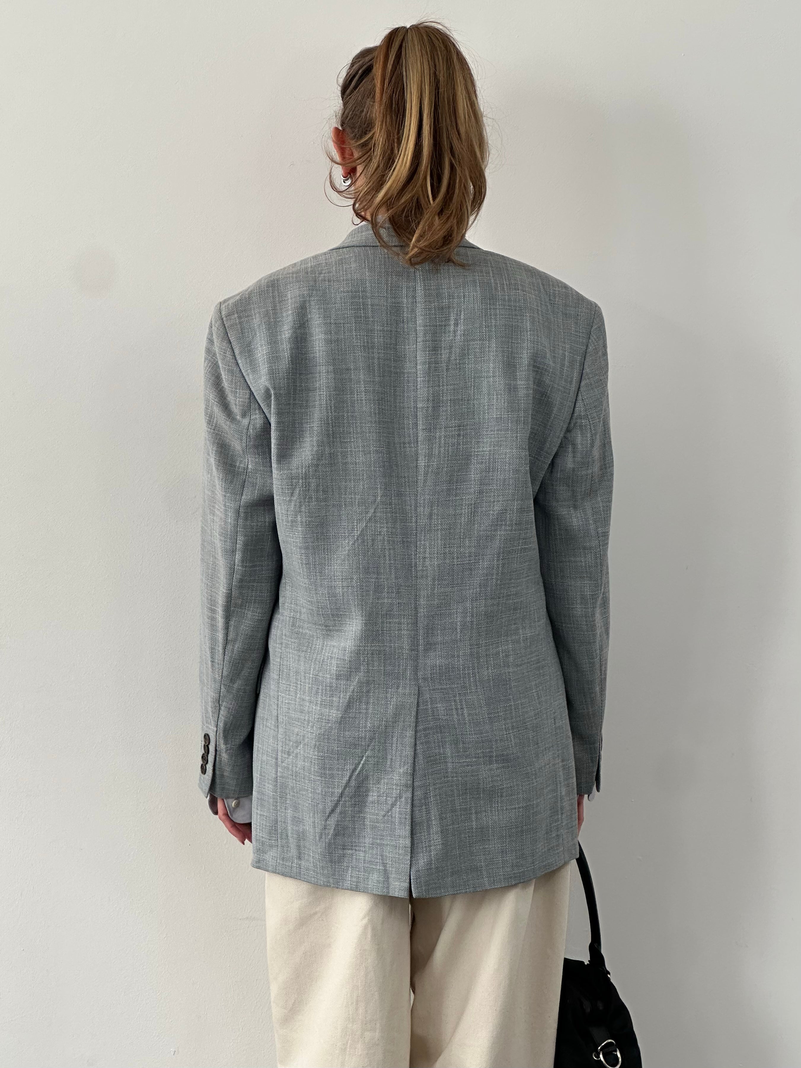 Loro Piana 1990s single-breasted blazer in beige wool, Rene Lezard collaboration, L/XL size, tailored fit, classic style.