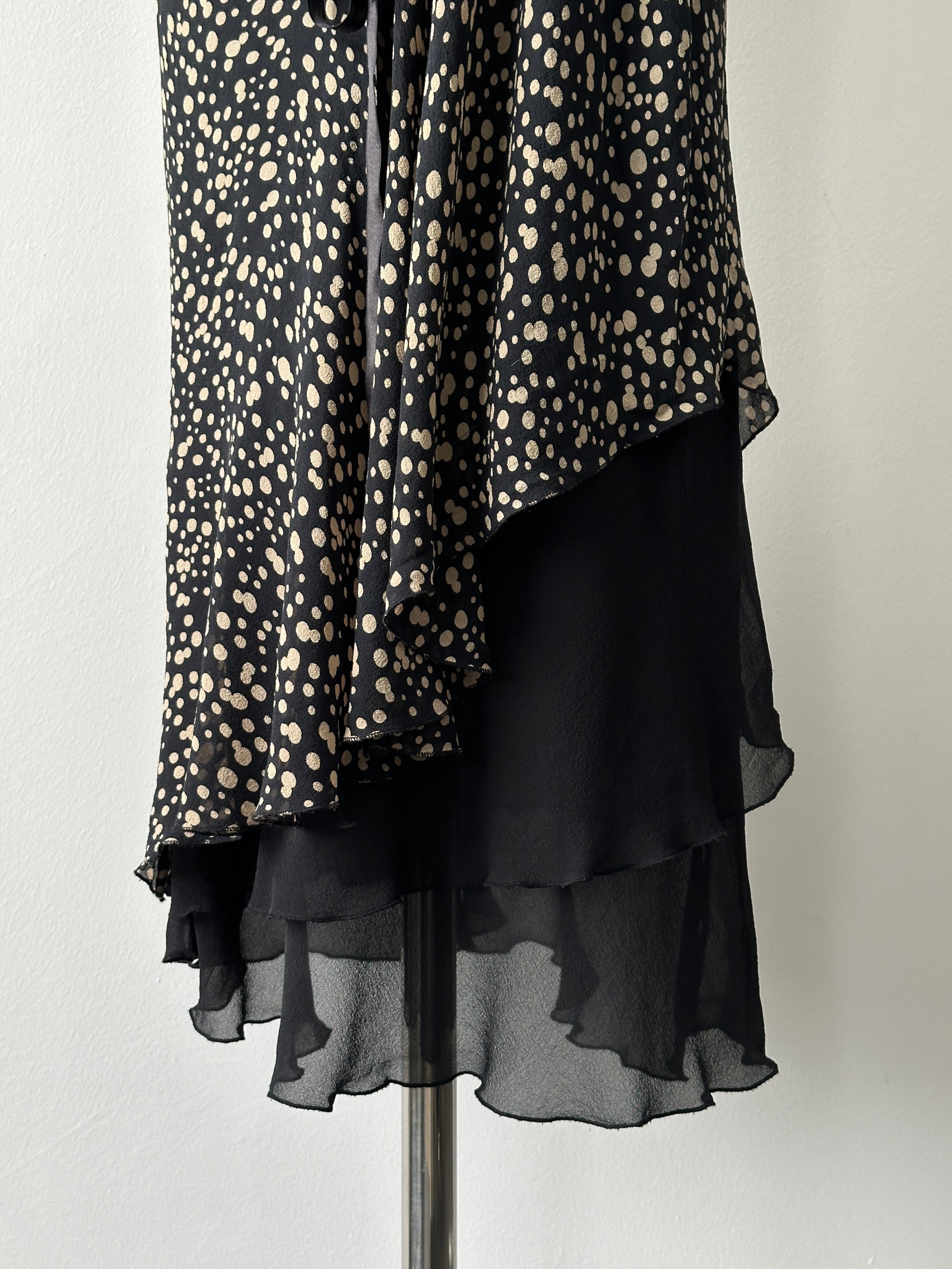 Vintage 2000s Silk Asymmetric Ruffle Print Dress - S-M