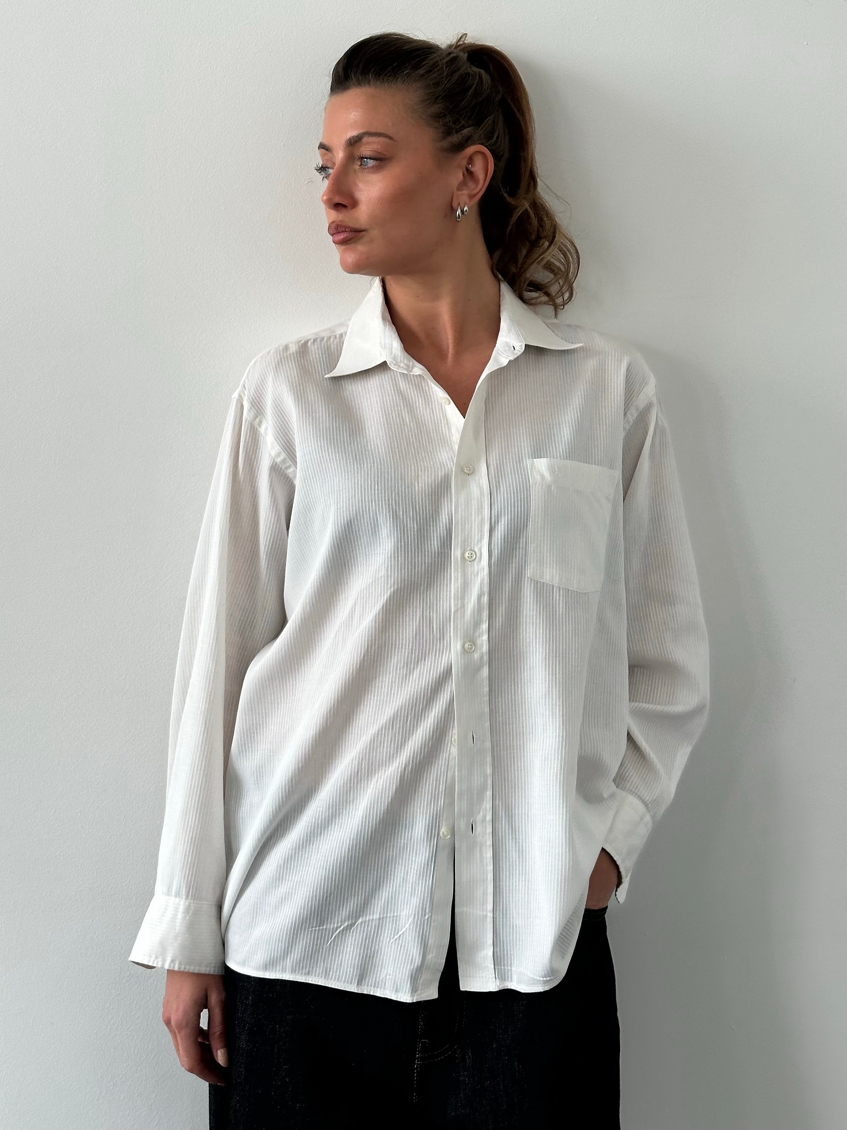 Christian Dior 1990s Cotton Striped Logo Shirt - L
