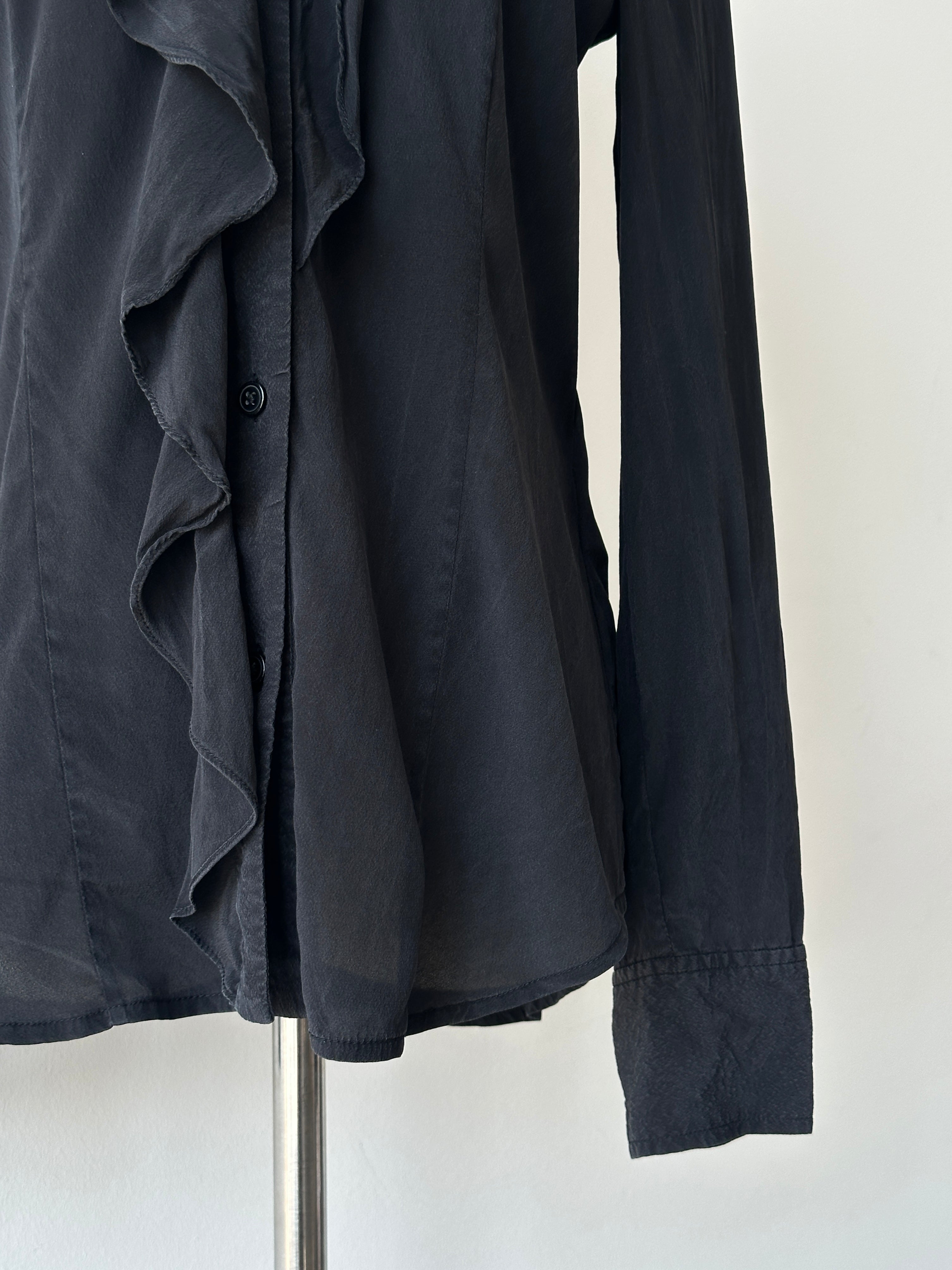 DKNY 2000S Pure Silk Ruffle Shirt - S
