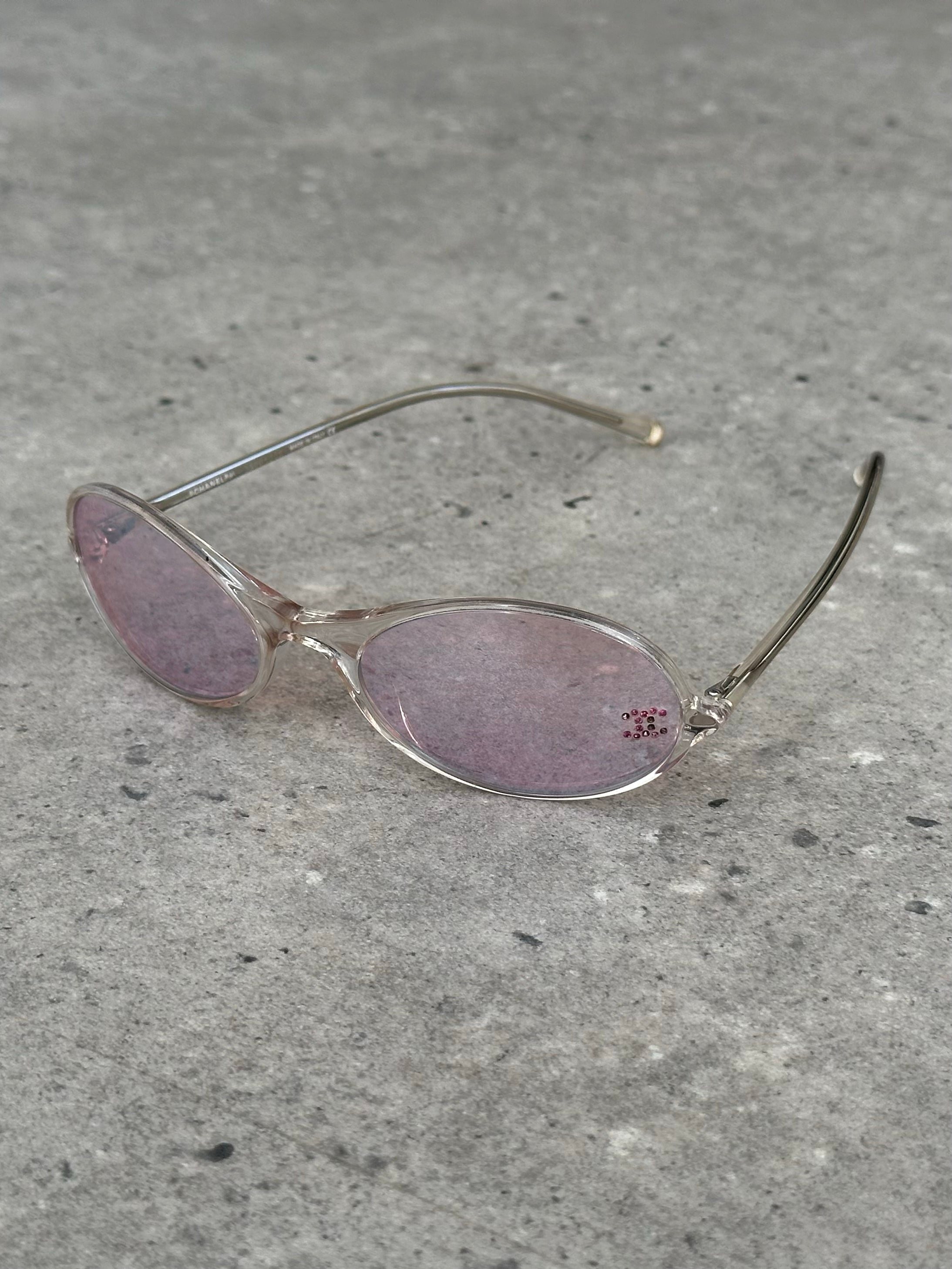Chanel 2000s Rhinestone CC Oval Sunglasses