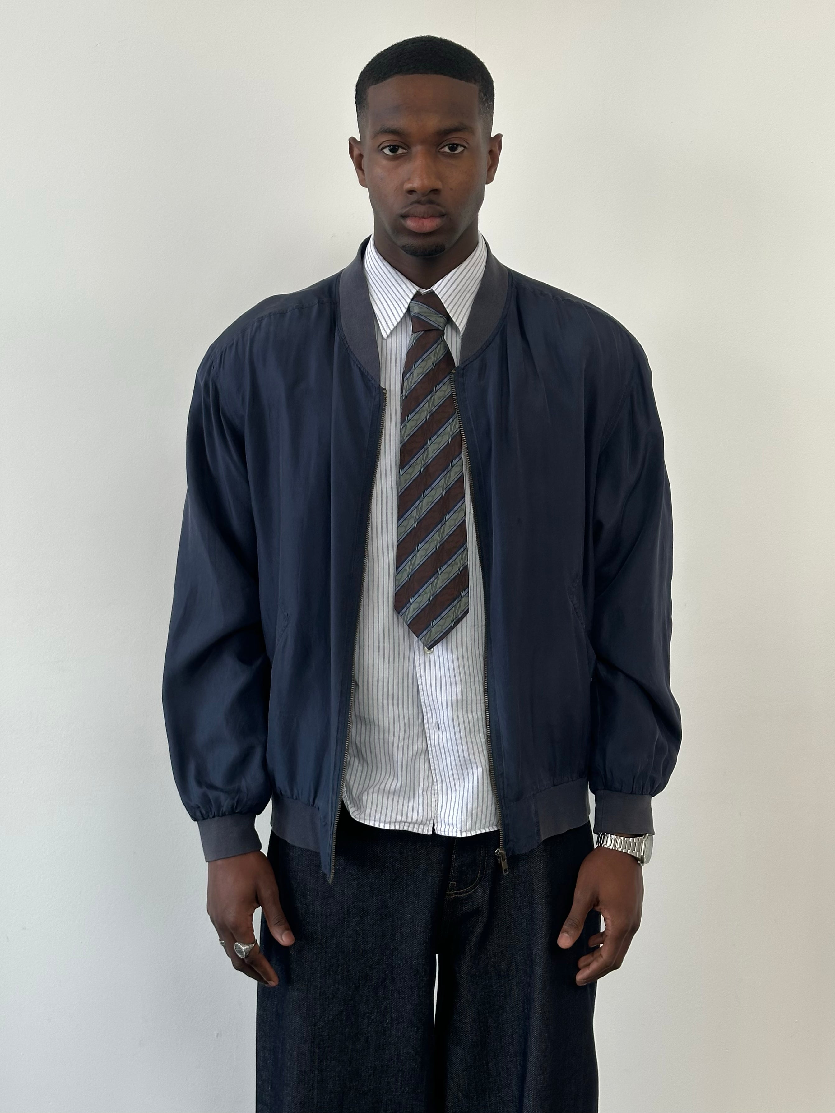 Vintage 1990s Pure Silk Boxy Bomber Jacket - L