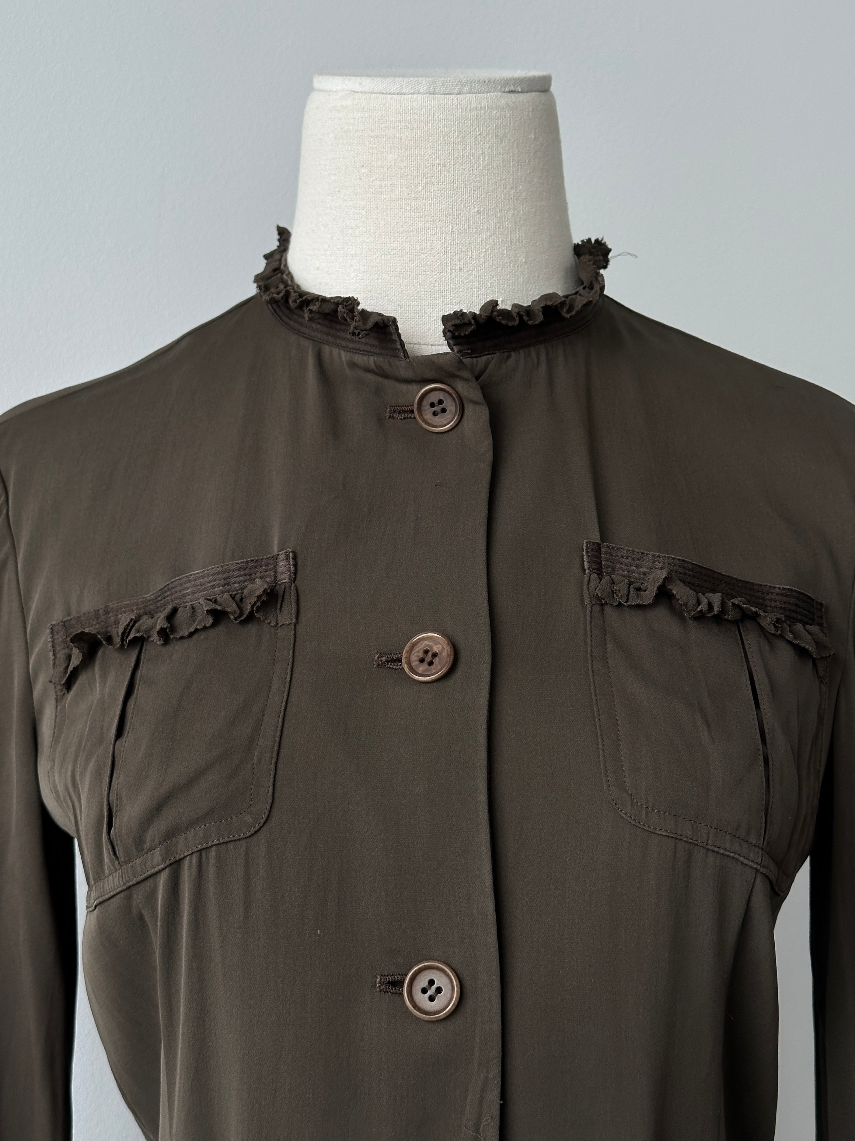 DKNY 1990s Pure Silk Ruffle Shirt - S