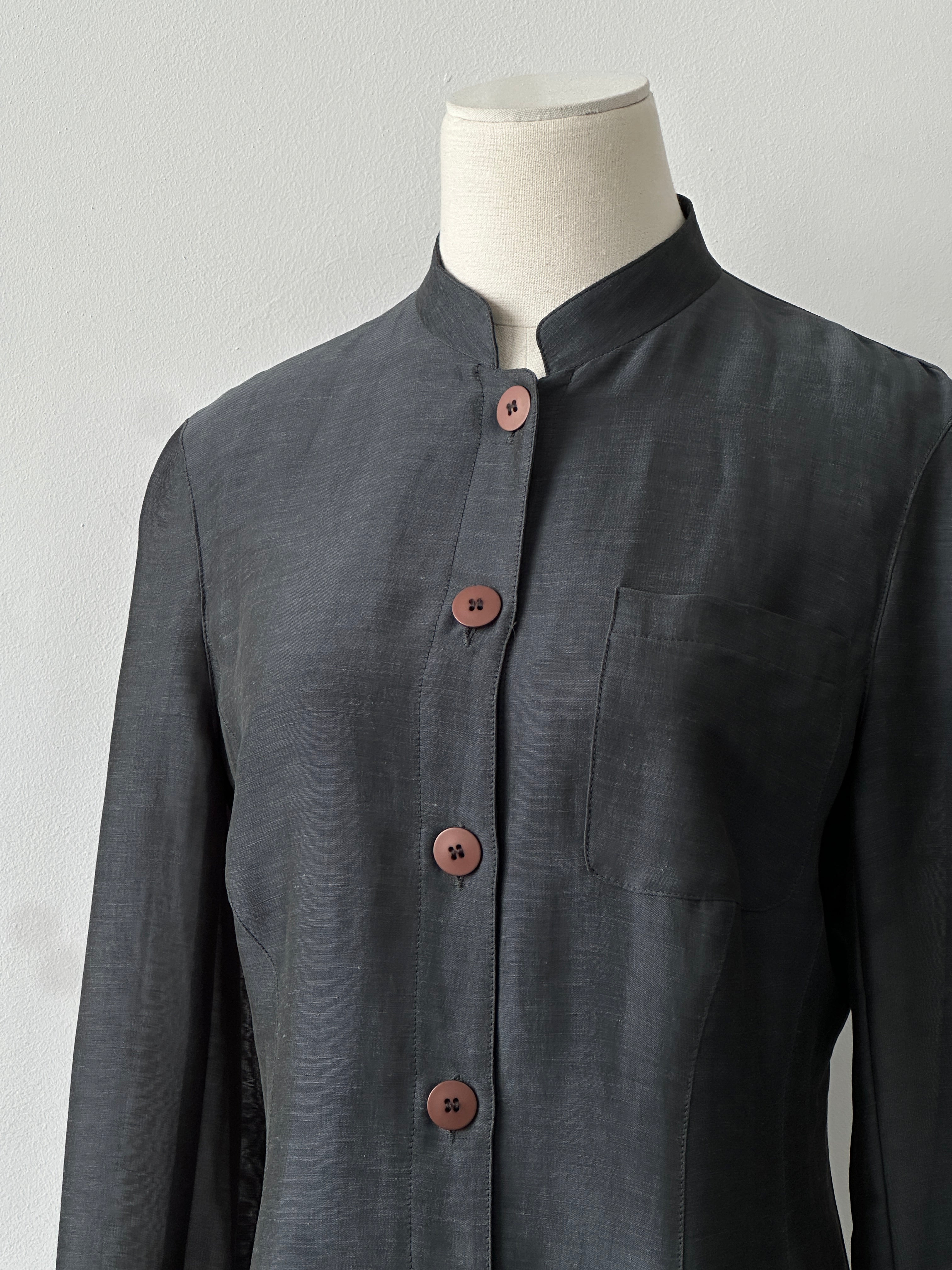 Emporio Armani 1990s Linen High Neck Trench Coat - M | SYLK